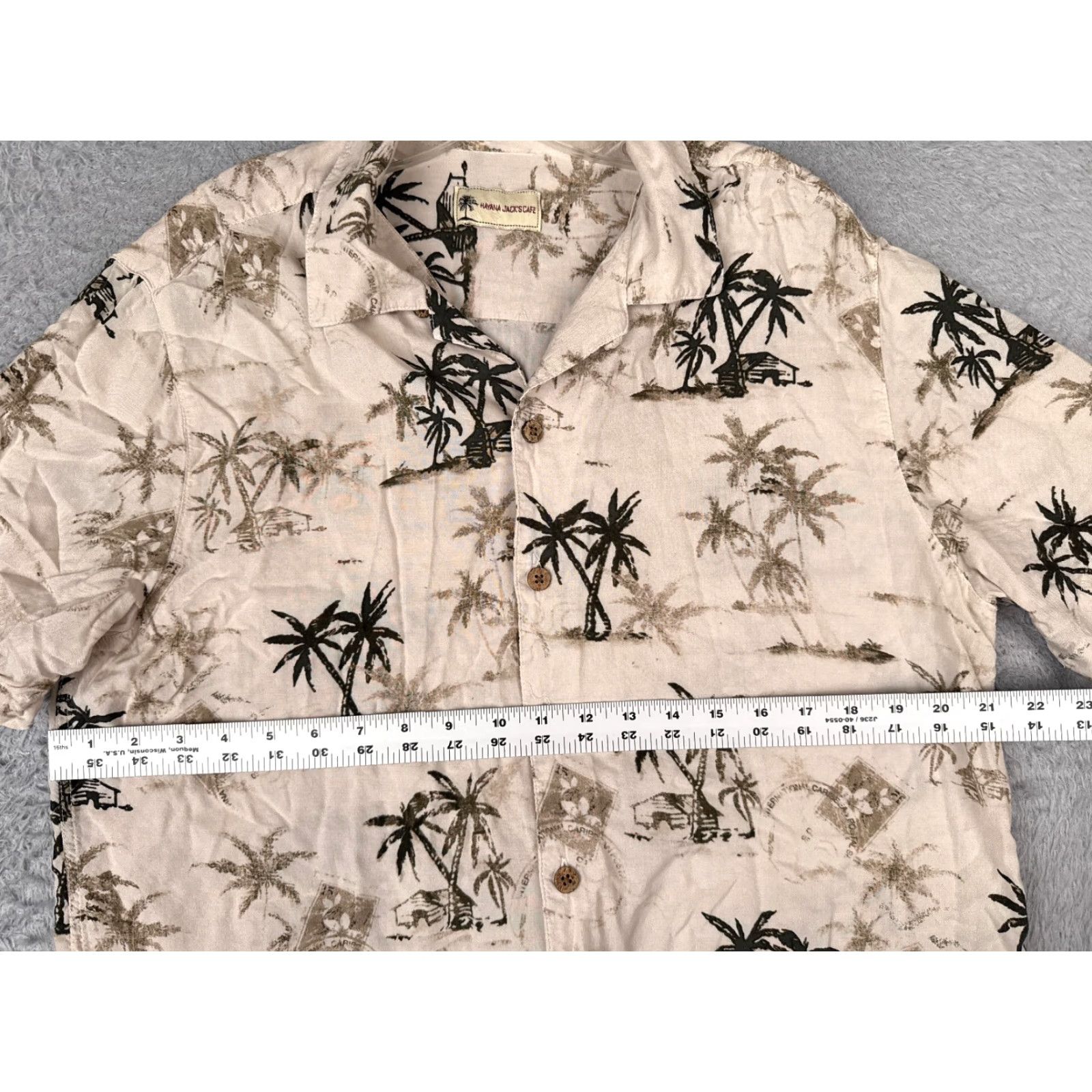 Vintage Havana Jack's Cafe Shirt Men Medium Ivory Floral Palm Hawaiian Button Up Rayon Size US M / EU 48-50 / 2 - 7 Thumbnail