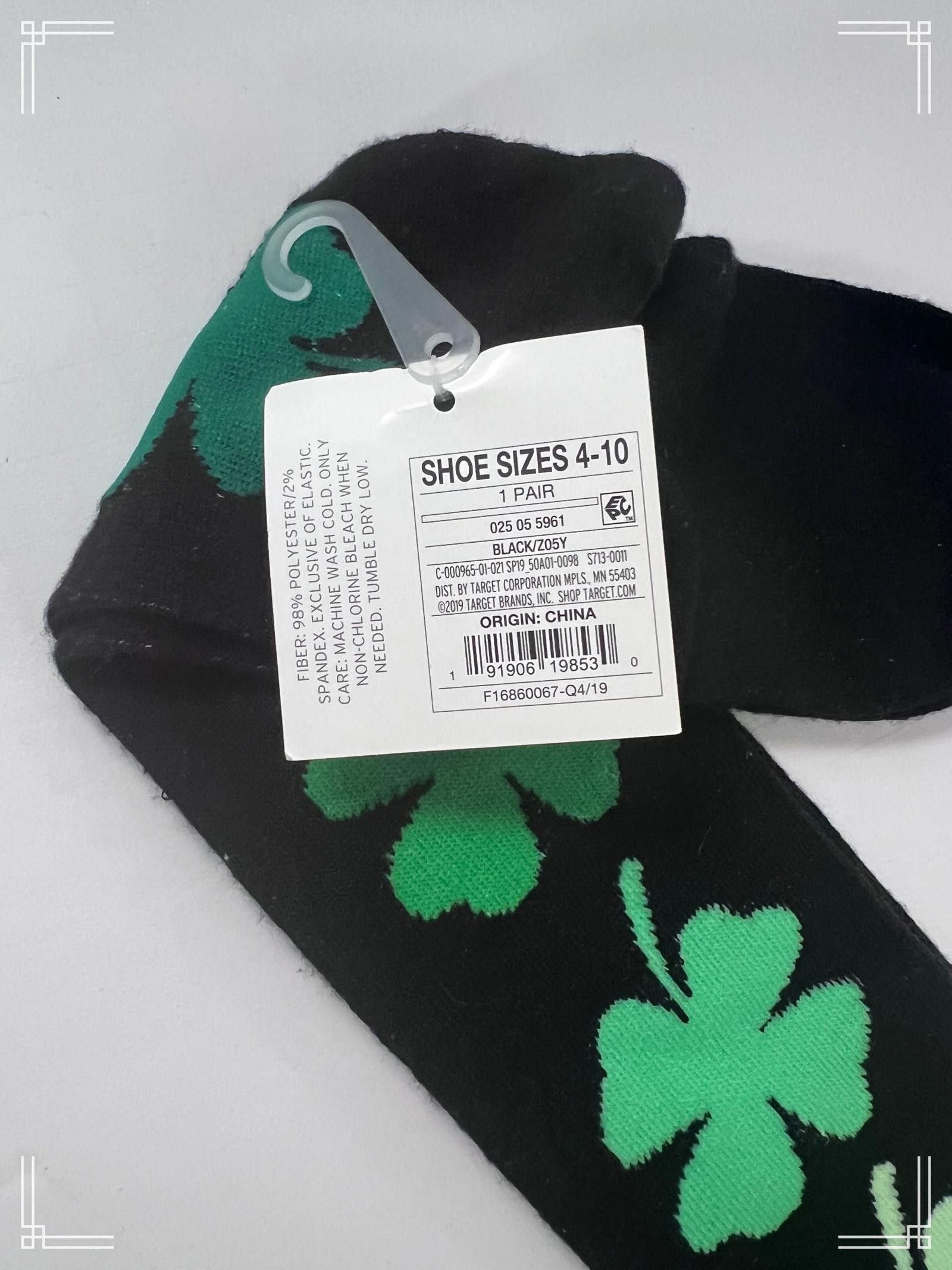 Designer Black Knee-High Shamrock Socks for St. Patrick's Day Size ONE SIZE - 5 Thumbnail