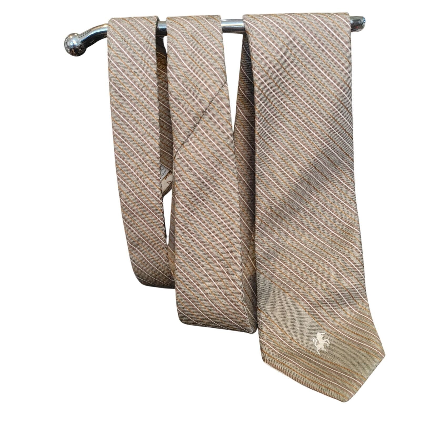 Other Bronzini Men's OS Italy Polyester Beige Stripe Tie Size ONE SIZE - 1 Thumbnail