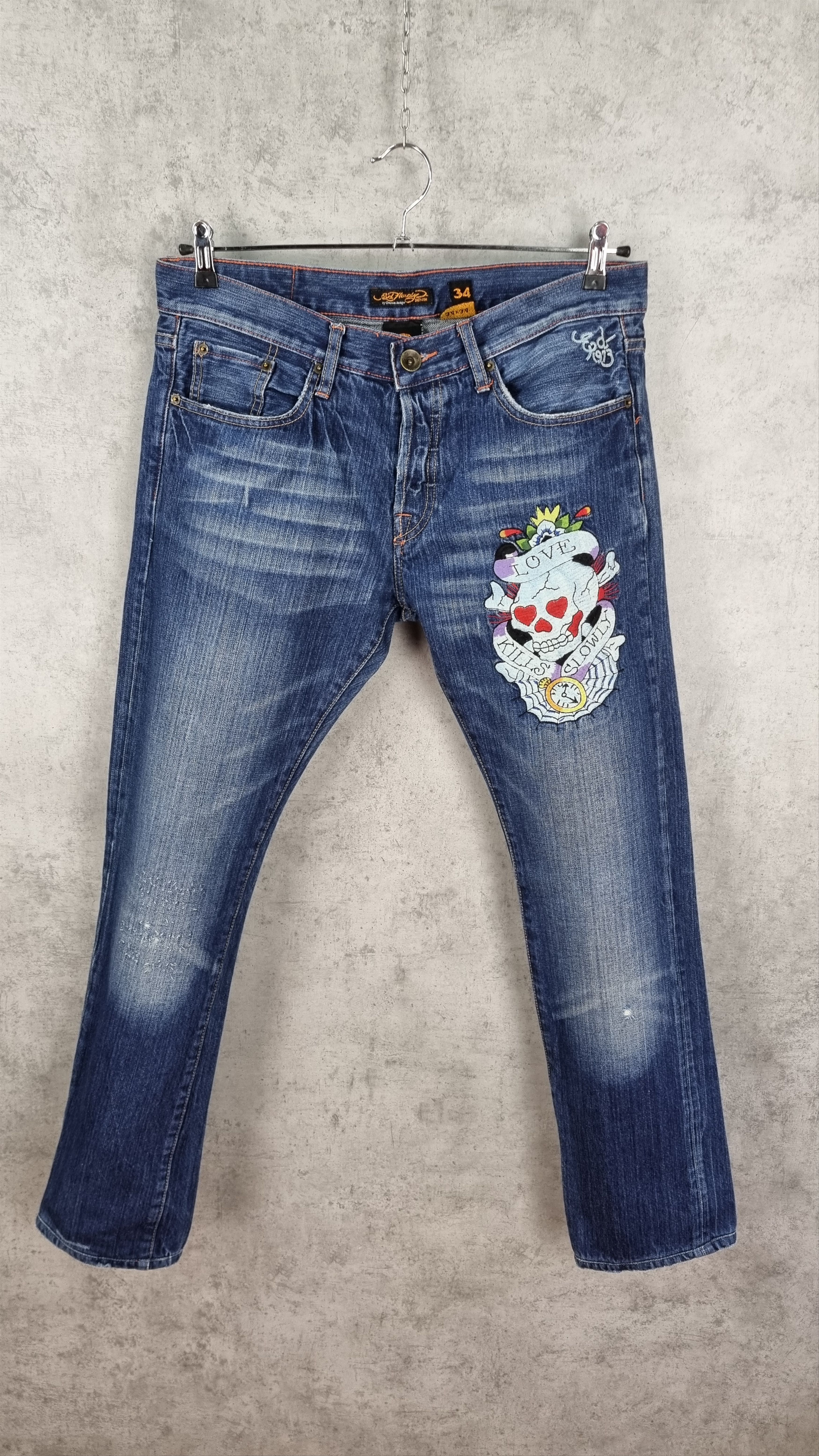 Christian Audigier × Ed Hardy Kills Slowly Love Embroidered Skull Logo by Ed Hardy Jeans Size US 34 / EU 50 - 17 Thumbnail