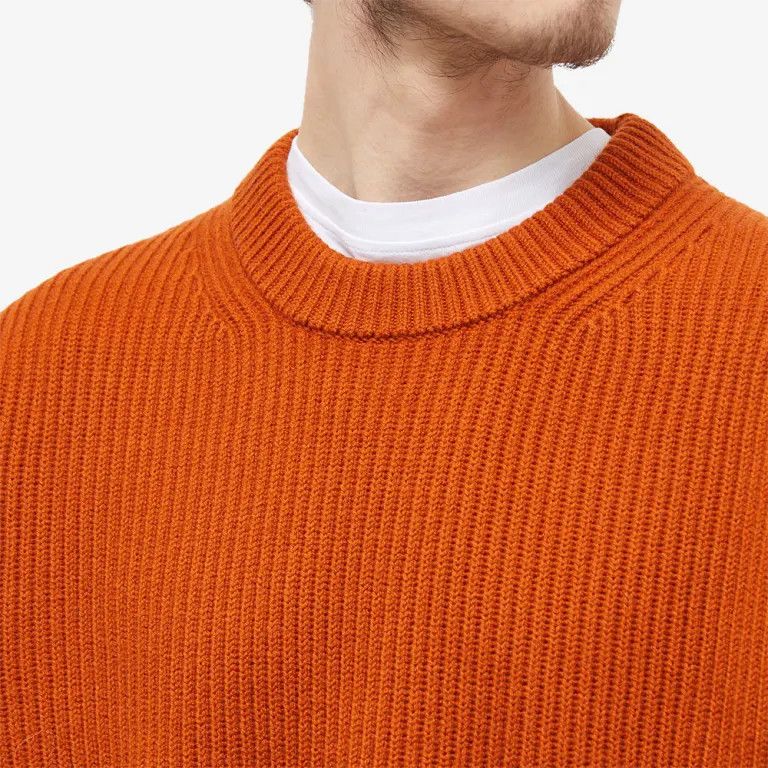 Studio Nicholson o1mle0824 Fisherman Rib Crew Neck Jumper Terracotta Orange Size US S / EU 44-46 / 1 - 4 Thumbnail