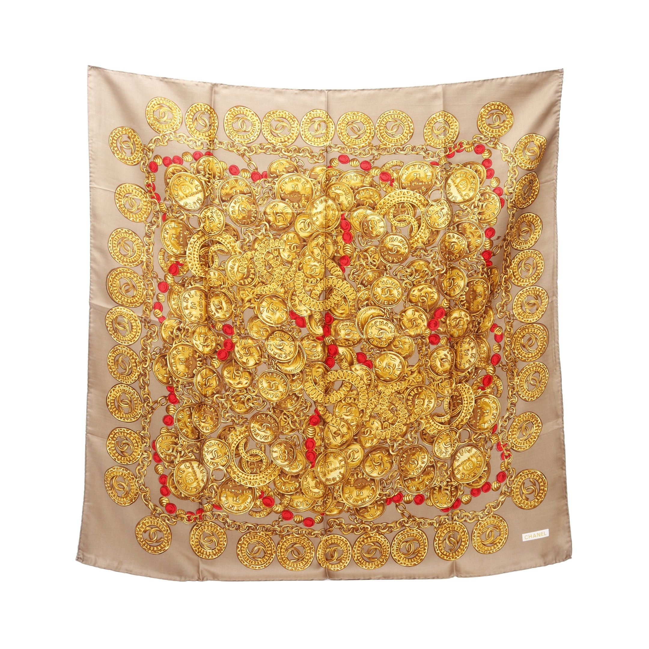 Chanel Chanel Coco Mark Scarf Silk Brown Gold Multicolor Size ONE SIZE - 1 Thumbnail