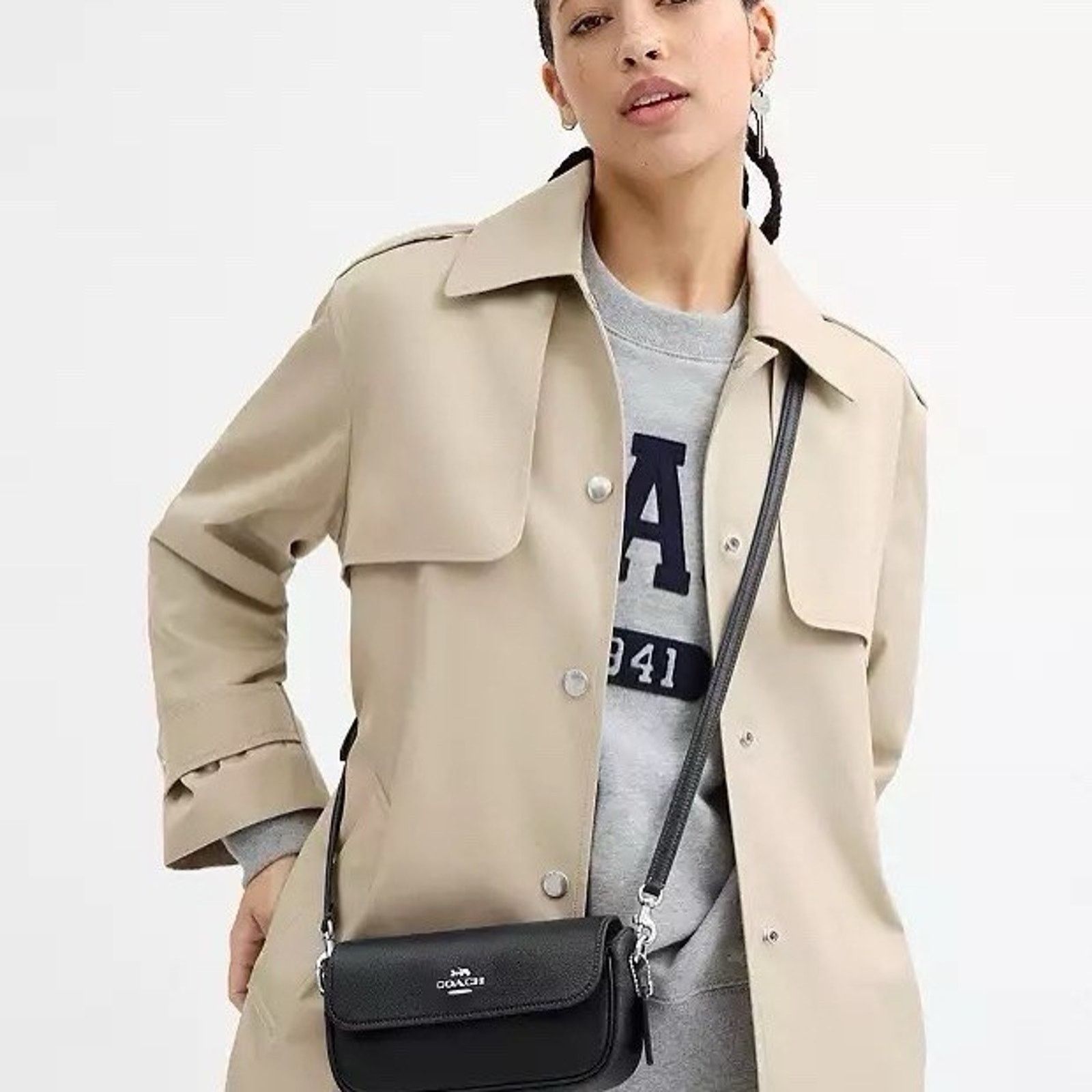Coach NWT Coach Hailey Flap Bag Leather CAN72 Silver/Black Size ONE SIZE - 7 Thumbnail