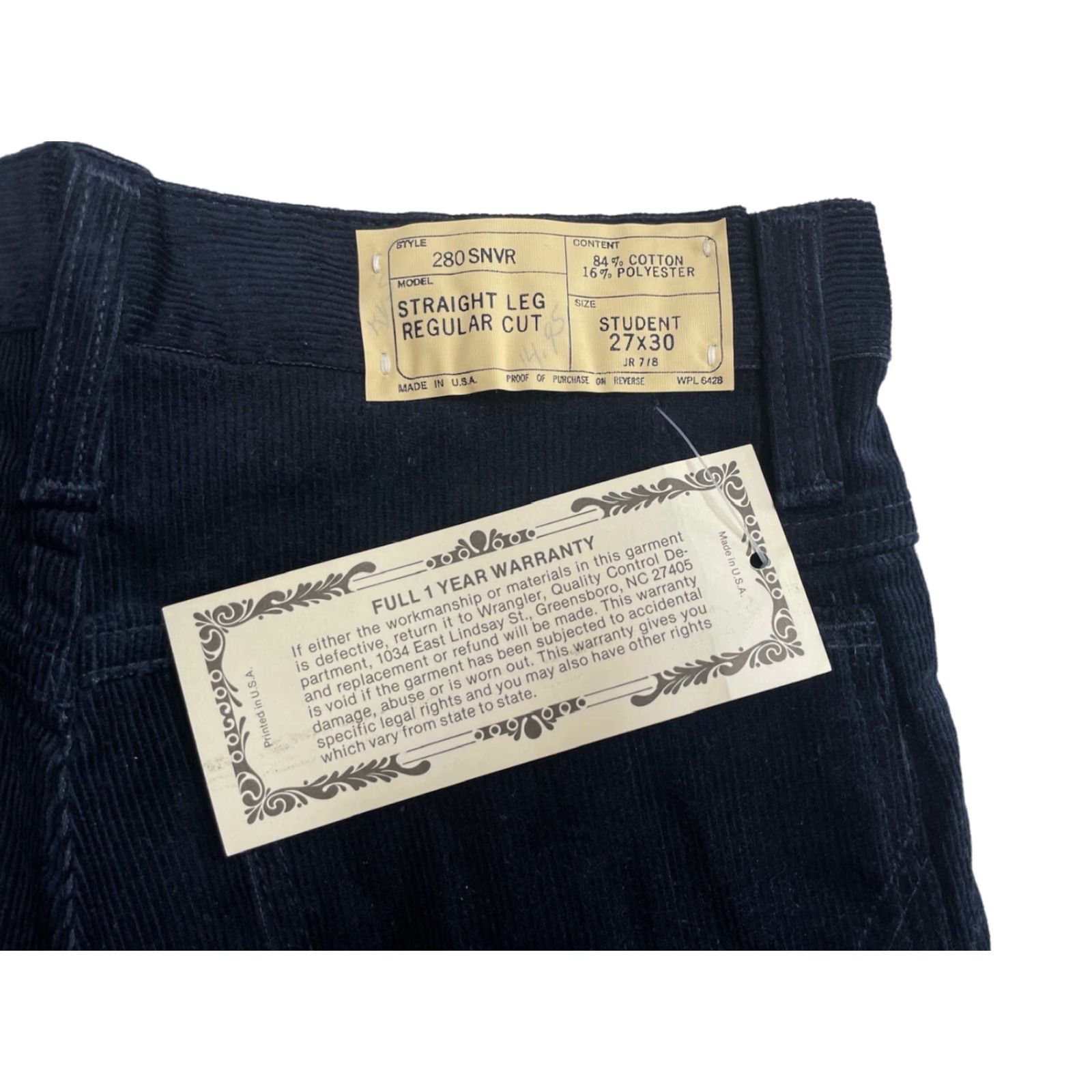 Wrangler VINTAGE Wrangler Corduroy Straight Leg Pants Men 27x30 Deadstock NWT Navy 70s Size US 27 - 4 Thumbnail