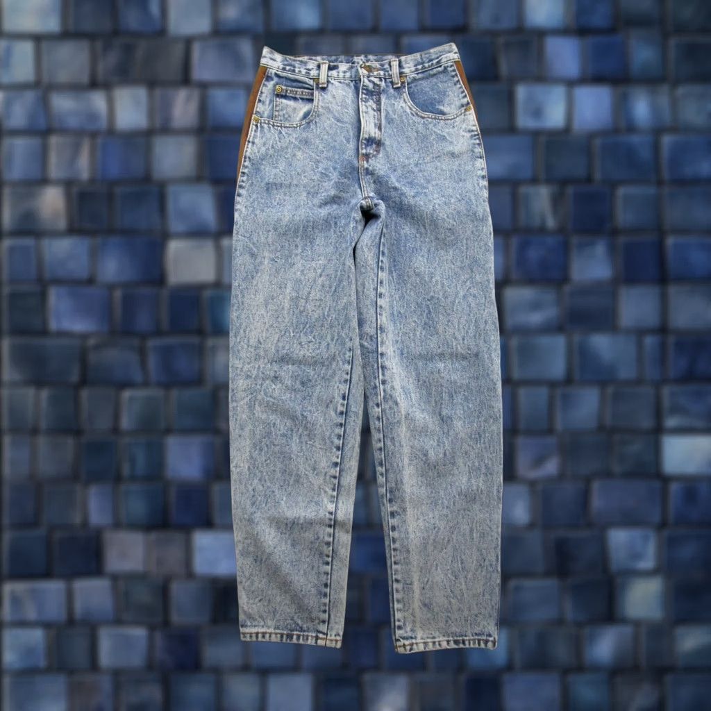 Vintage VTG 90s Zena Women's Jeans Light Wash High Rise Tapered Mom Size 13 Blue Leather Trim Womens Juniors Denim Size 34" / US 12 / IT 48 - 1 Thumbnail