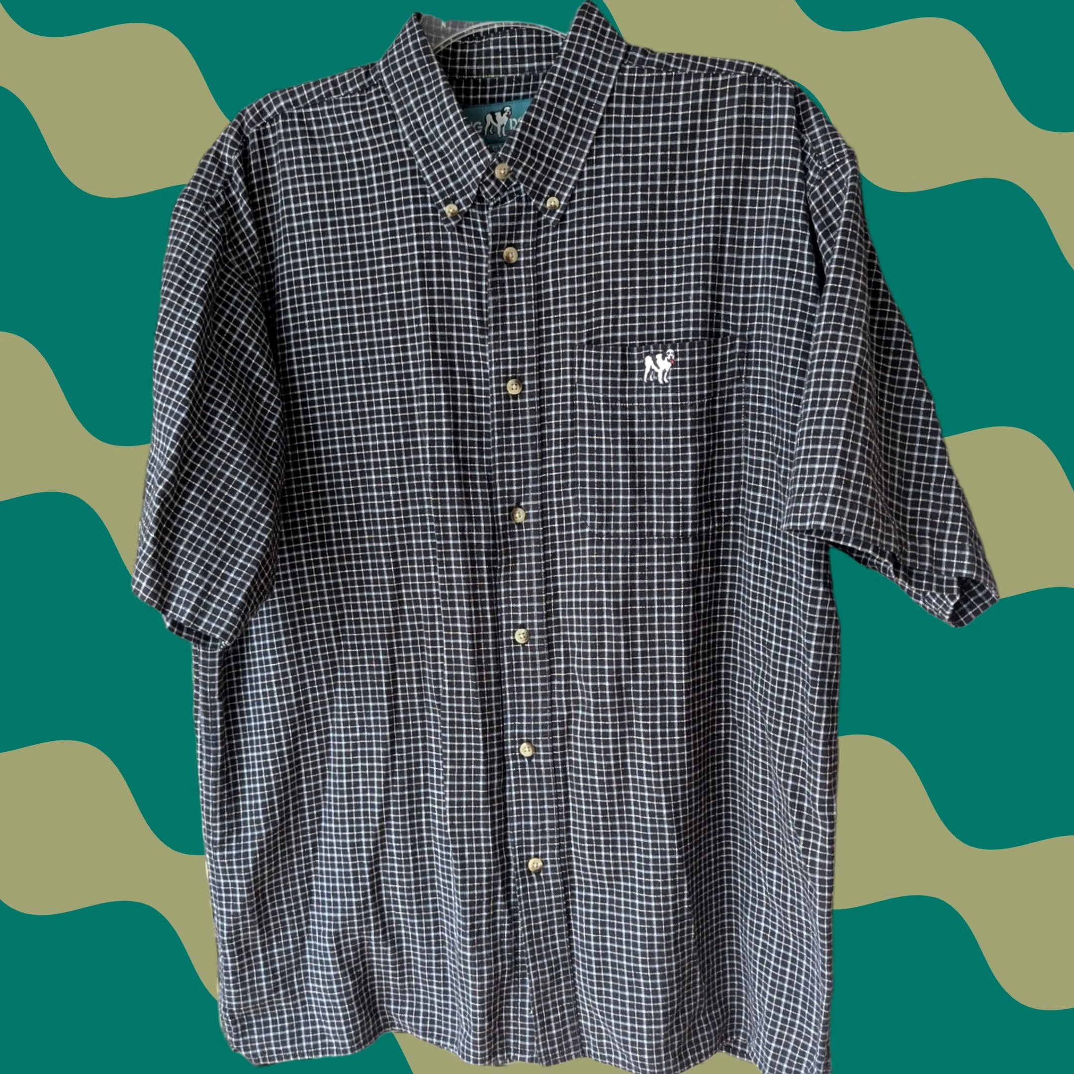 Big Dogs VINTAGE Big Dogs Button-Down Shirt Grid Short Sleeve Mens XL Black White Check/Embroidered Dog Logo Regular Fit (90s) Size US XL / EU 56 / 4 - 1 Thumbnail