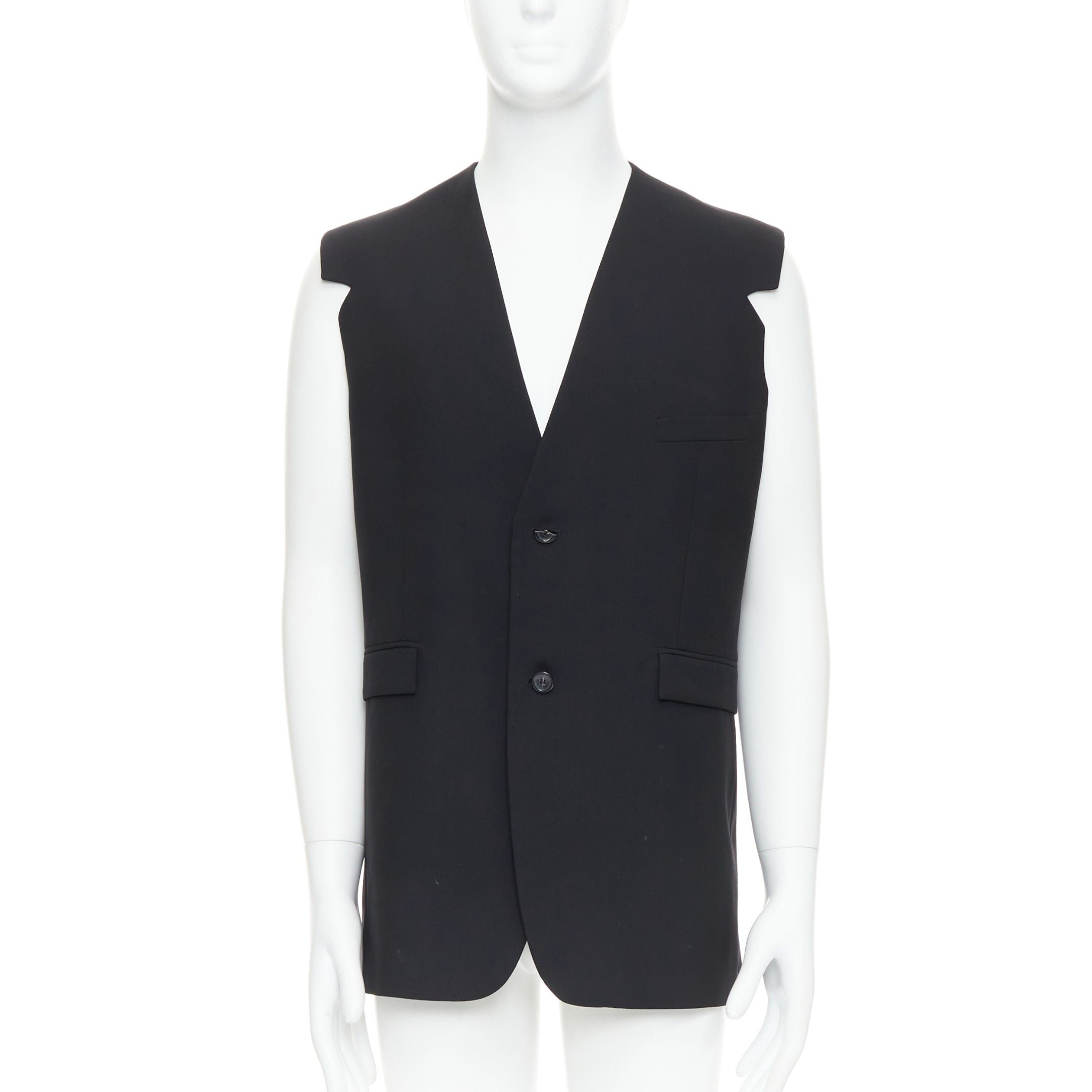 Raf Simons RAF SIMONS 2009 black 100% wool v cut armhole waistcoat IT52 XL Size US XL / EU 56 / 4 - 1 Thumbnail