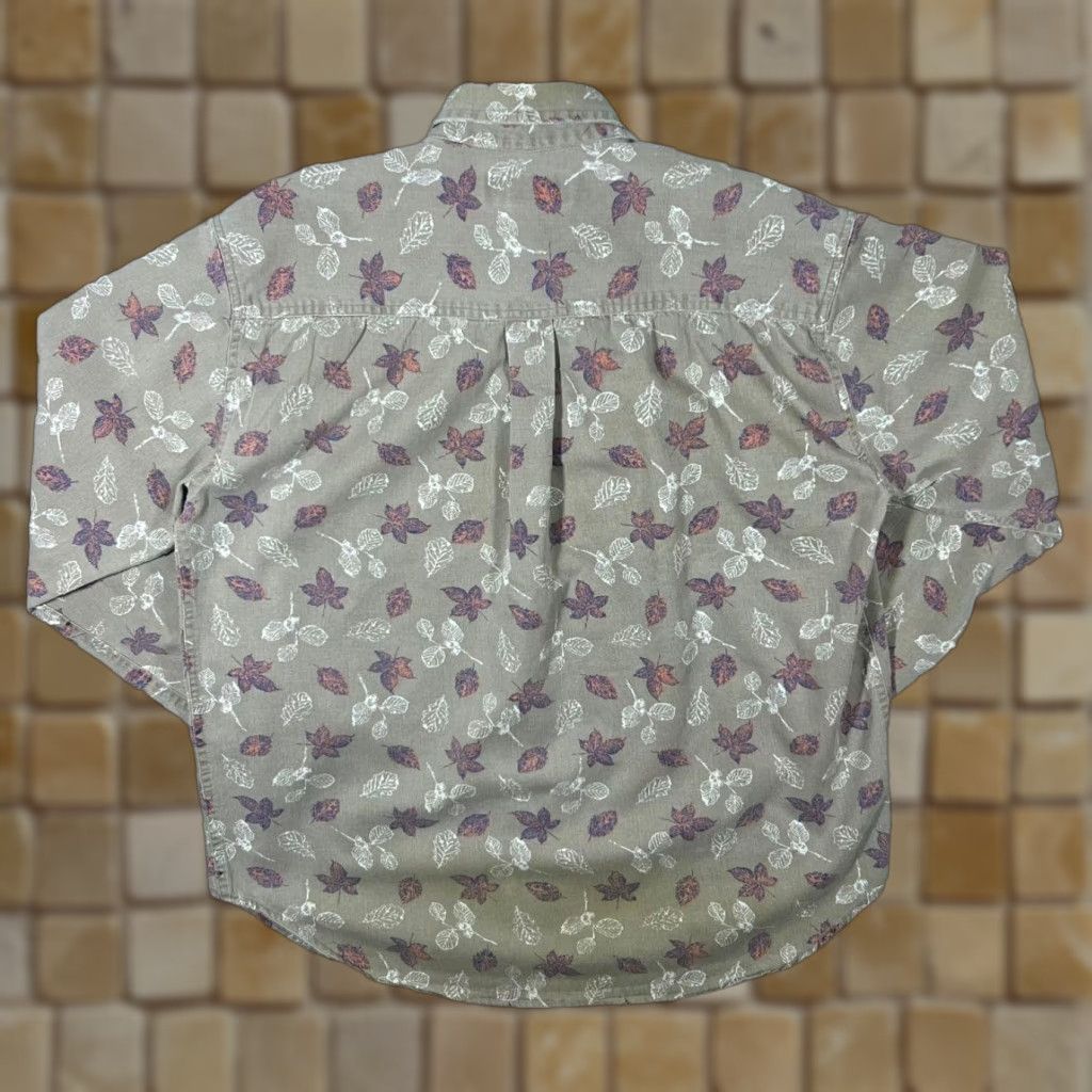 Express VINTAGE Mountain Express Beige Long Sleeve Button-Up Shirt M Mens Collared Cotton Leaf Patterned 100% UAE Beachwear 30" 24.5" 24" Size US M / EU 48-50 / 2 - 1 Thumbnail