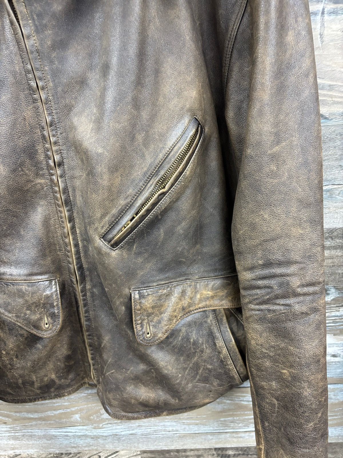 RRL Ralph Lauren L-RRL LEATHER MOTO PLAID LINED JACKET Size US L / EU 52-54 / 3 - 4 Thumbnail