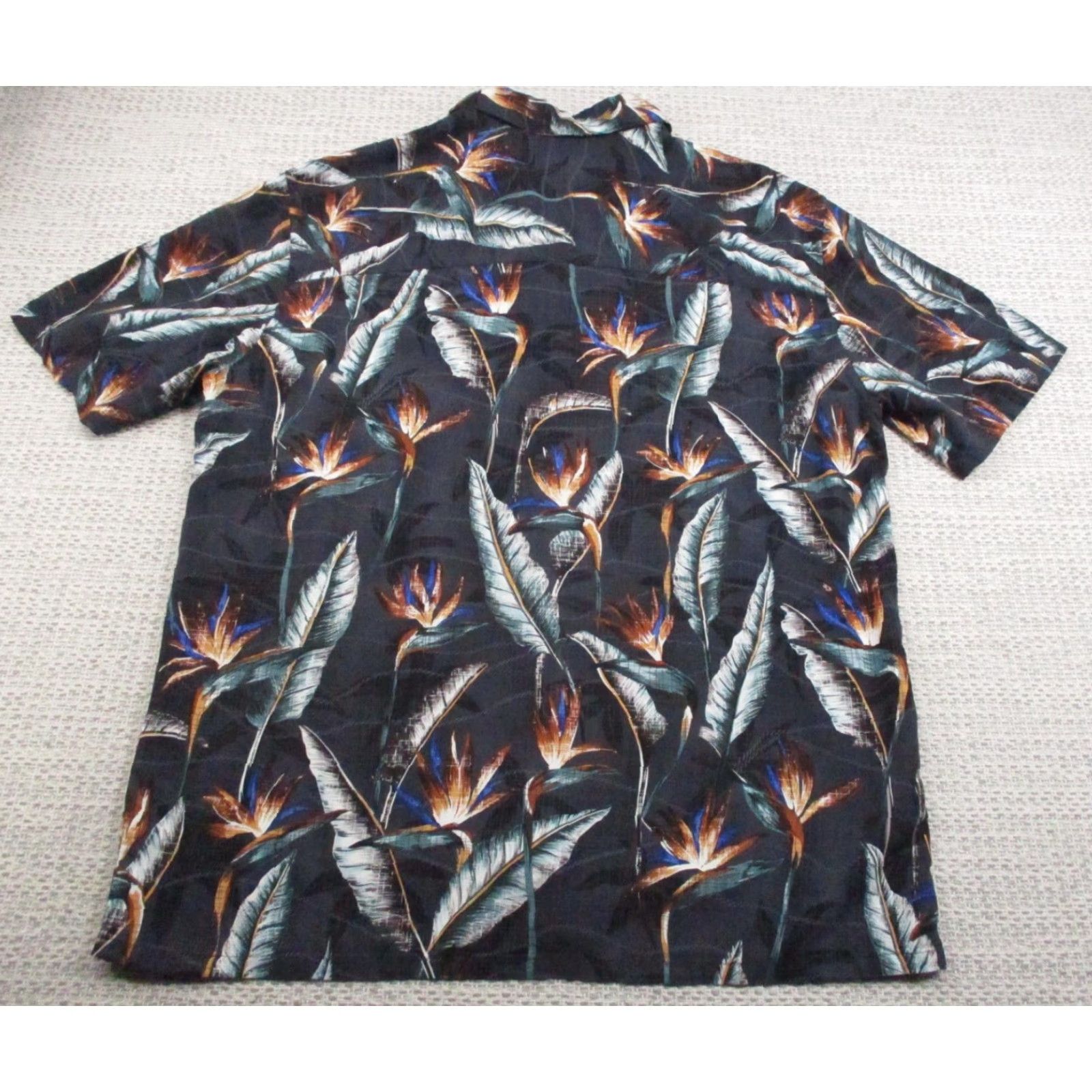 Paradise Island Shores Shirt Mens Medium Black Hawaiian Bird Of Paradise Floral Aloha Size US L / EU 52-54 / 3 - 6 Thumbnail