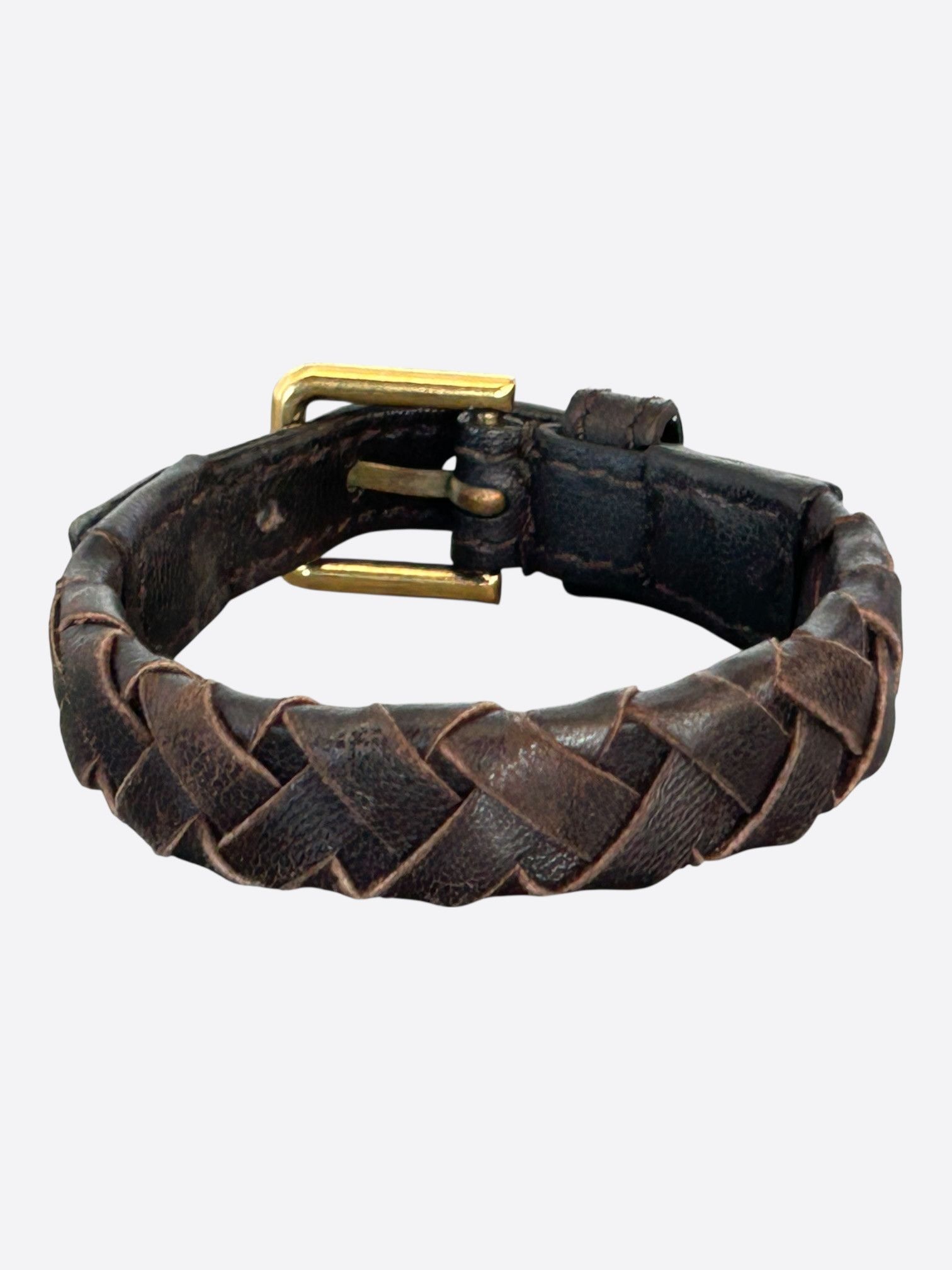 Saint Laurent Paris Saint Laurent Brown & Gold Braided Leather Bracelet Size ONE SIZE - 1 Thumbnail