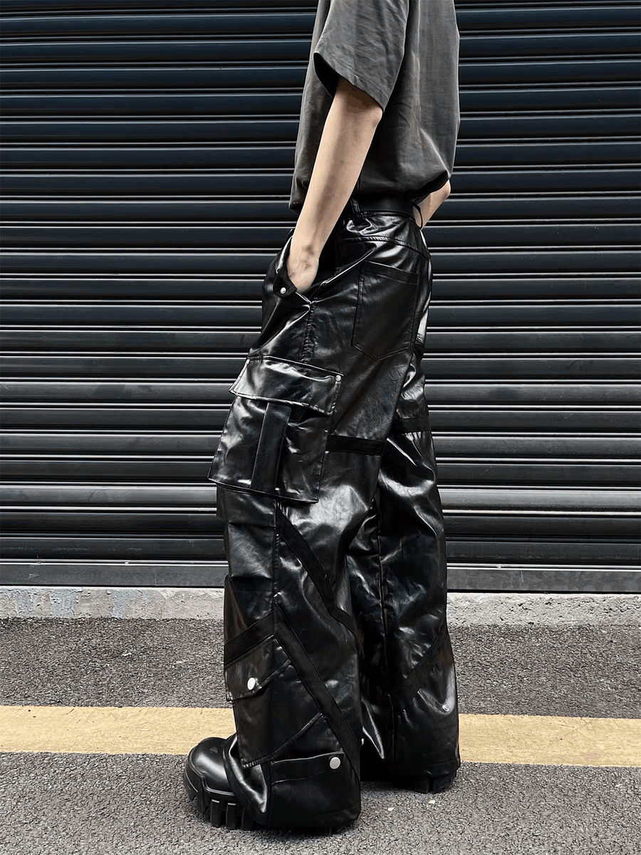 Japanese Brand × Vintage Retro High Street Hip Hop Wide Leg Leather Pants Size US 34 / EU 50 - 4 Thumbnail