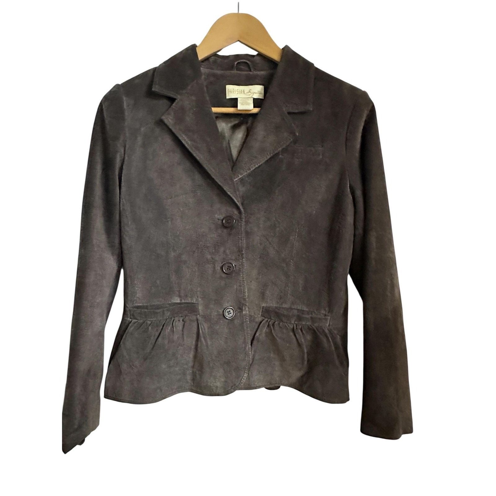 Vintage Parisian vintage Blazer Jacket Brown Leather Ruffle Peplum Size M / US 6-8 / IT 42-44 - 1 Thumbnail