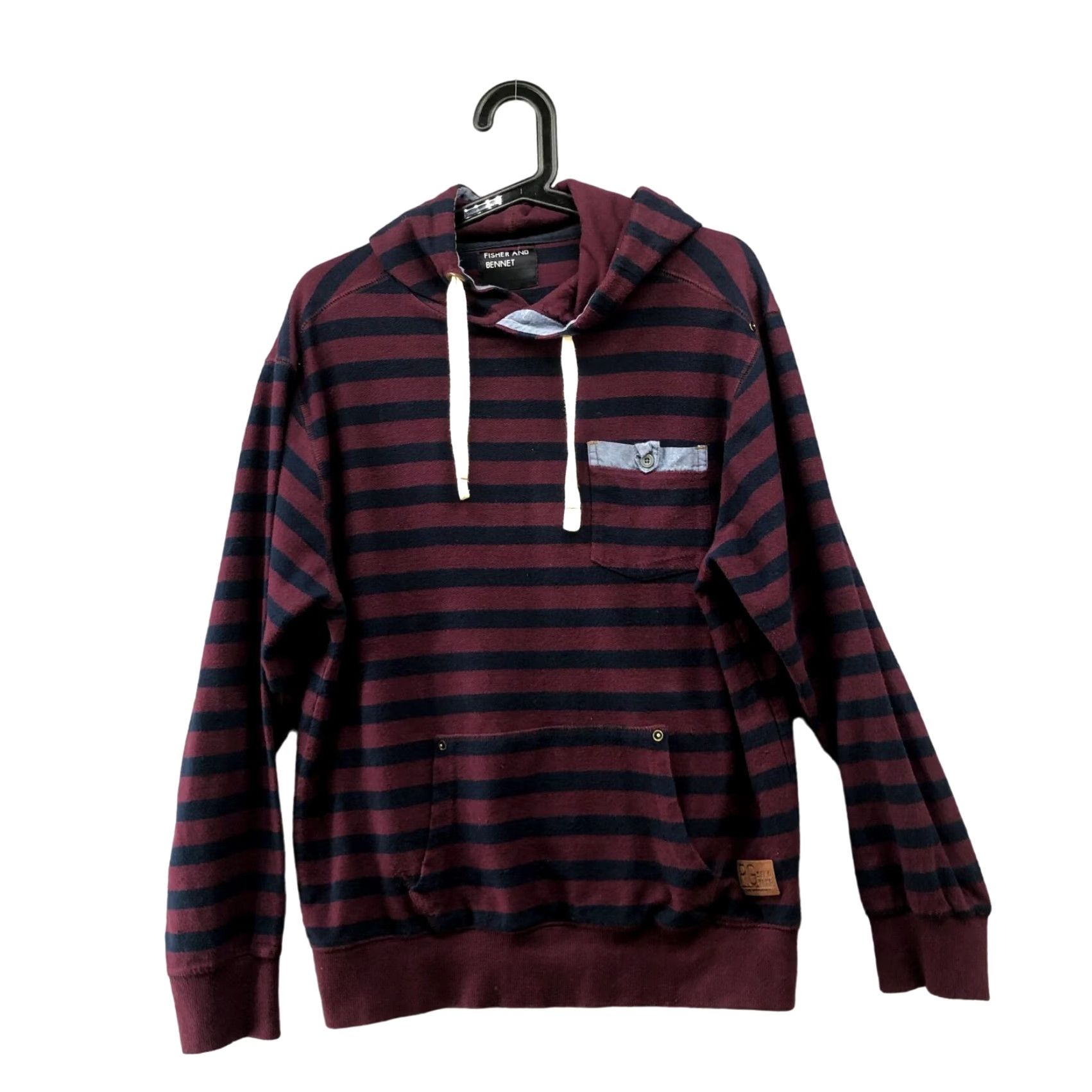 Vintage Fisher And Bennet Hoodie Mens L Burgundy Blue Stripe Pullover Cotton Sweatshirt Size US L / EU 52-54 / 3 - 2 Thumbnail