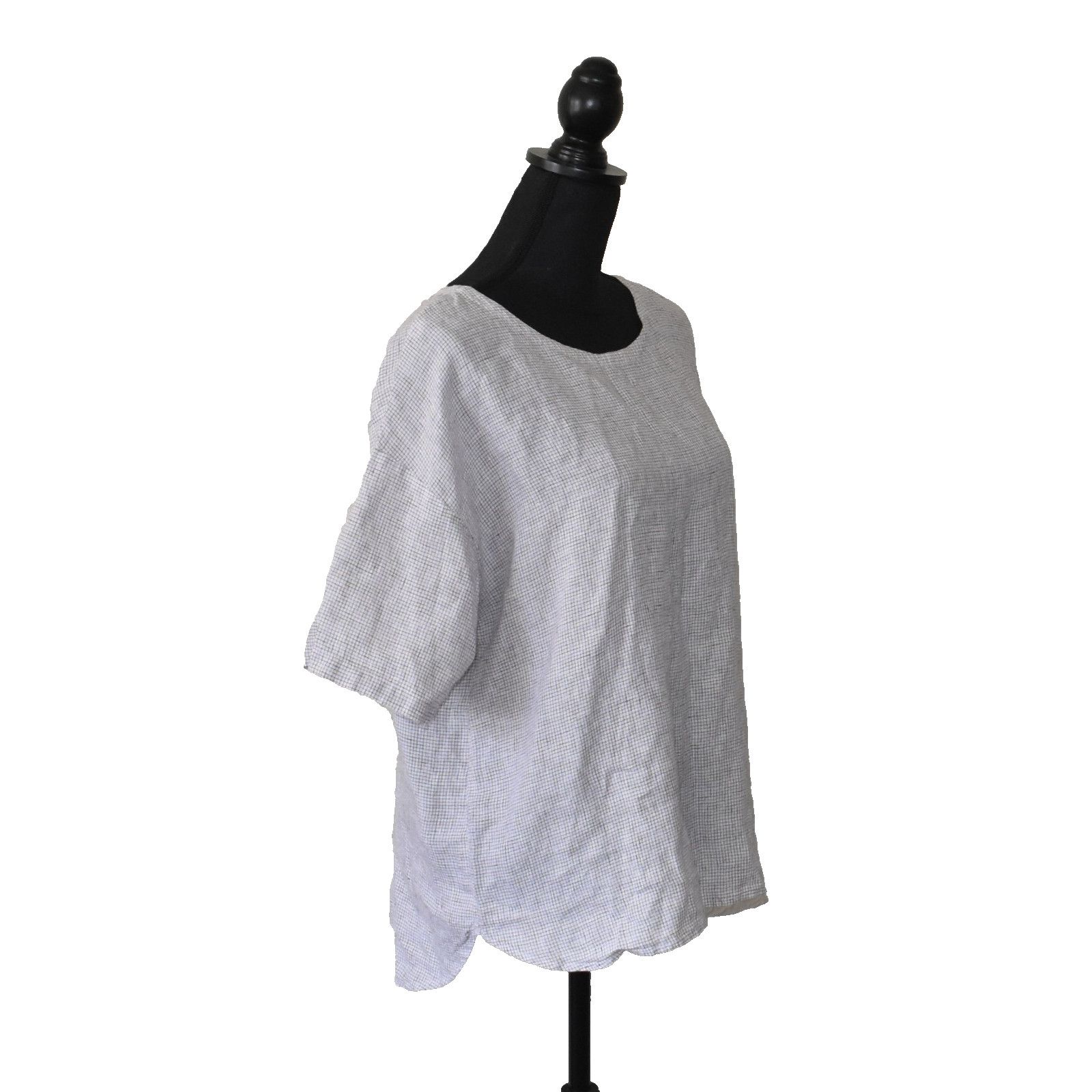 Eileen Fisher EILEEN FISHER White Black Check Org Linen Short Sleeve Top M Size M / US 6-8 / IT 42-44 - 2 Thumbnail