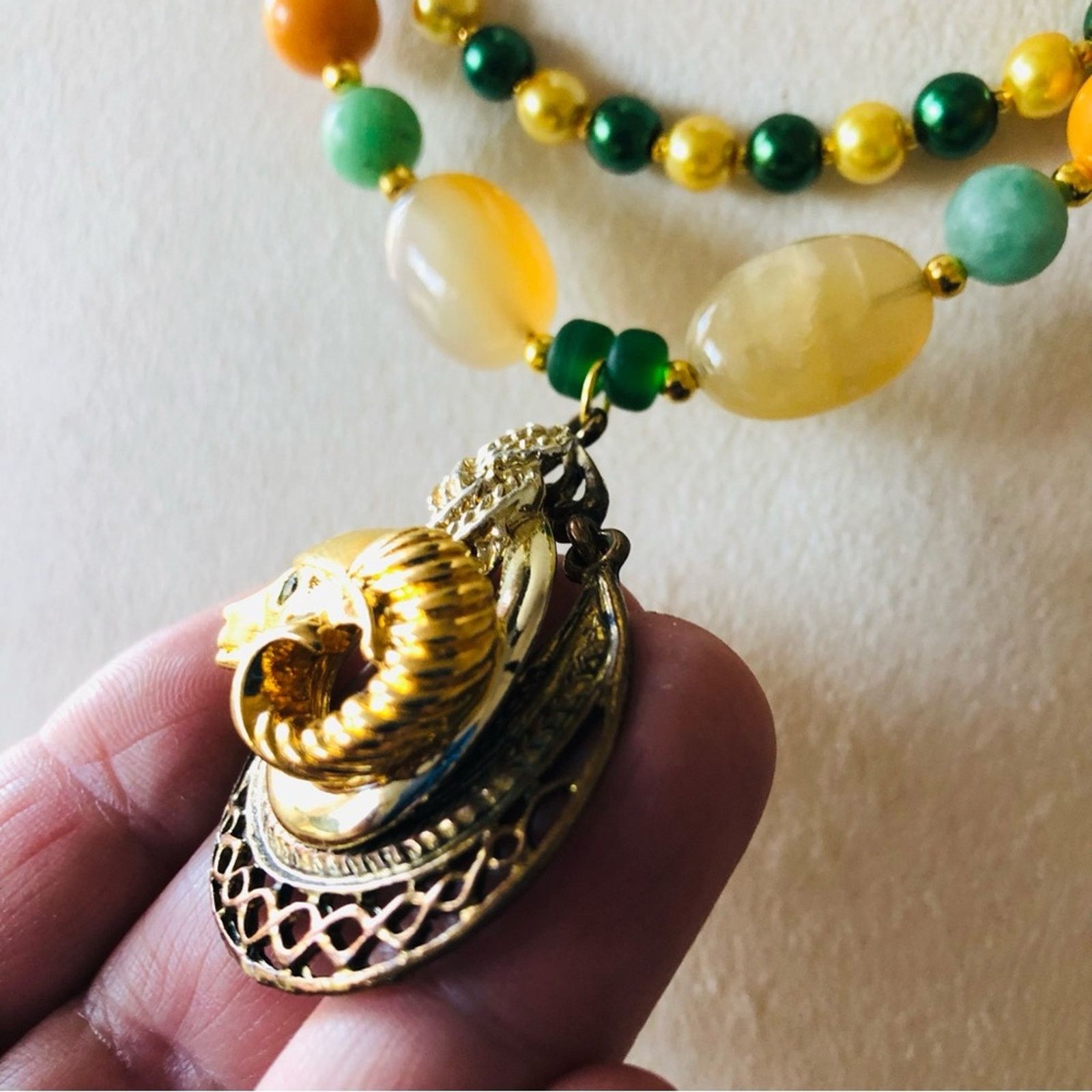 Handmade Handcrafted repurpose double strand KJL emerald ram necklace Size ONE SIZE - 9 Thumbnail