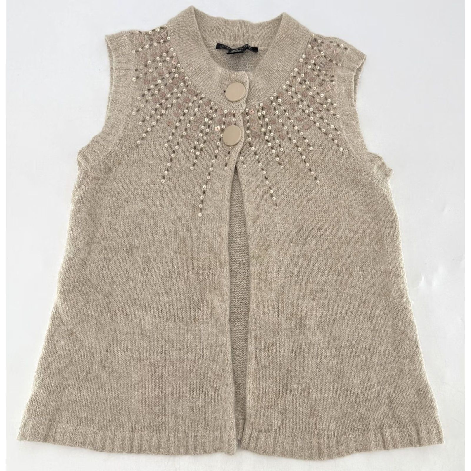 Vintage Pine Needles Beaded Sweater Vest - Womens Medium Beige Silk Knit Size M / US 6-8 / IT 42-44 - 3 Thumbnail