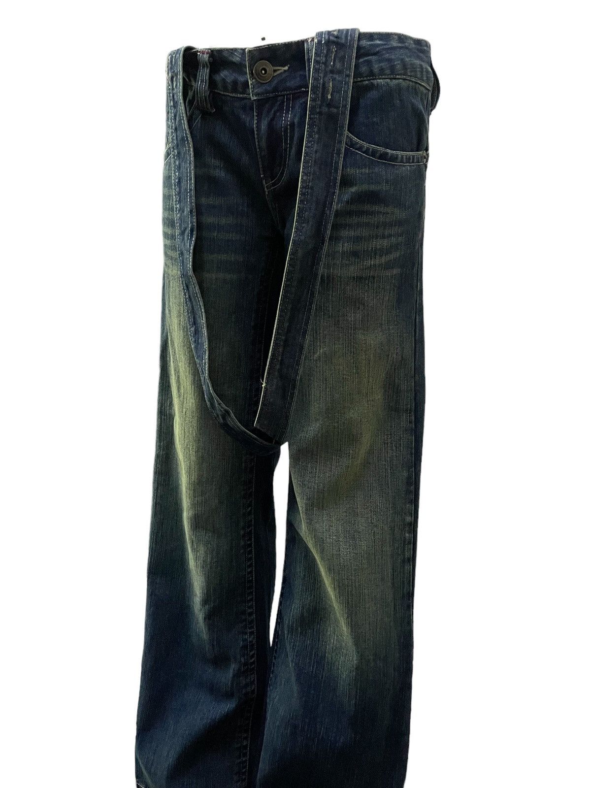 If Six Was Nine × Le Grande Bleu (L.G.B.) Spica Japan Mud Mooss Flared Wide Parachute Suspender Jeans Size US 30 / EU 46 - 4 Thumbnail