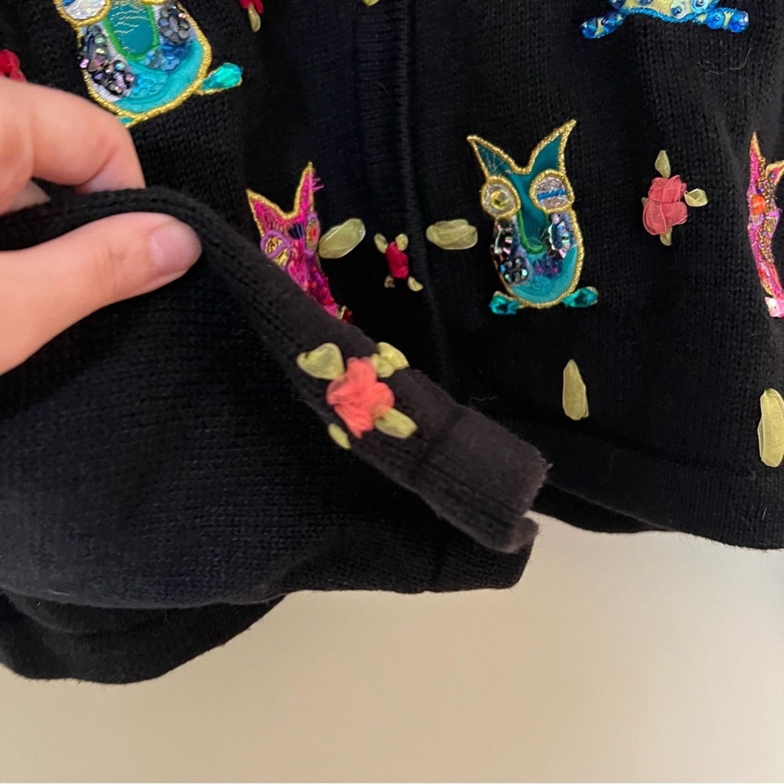 Vintage Jack B. Quick Y2k Beaded Owl Embroidered Knit Cardigan Size XL / US 12-14 / IT 48-50 - 4 Thumbnail