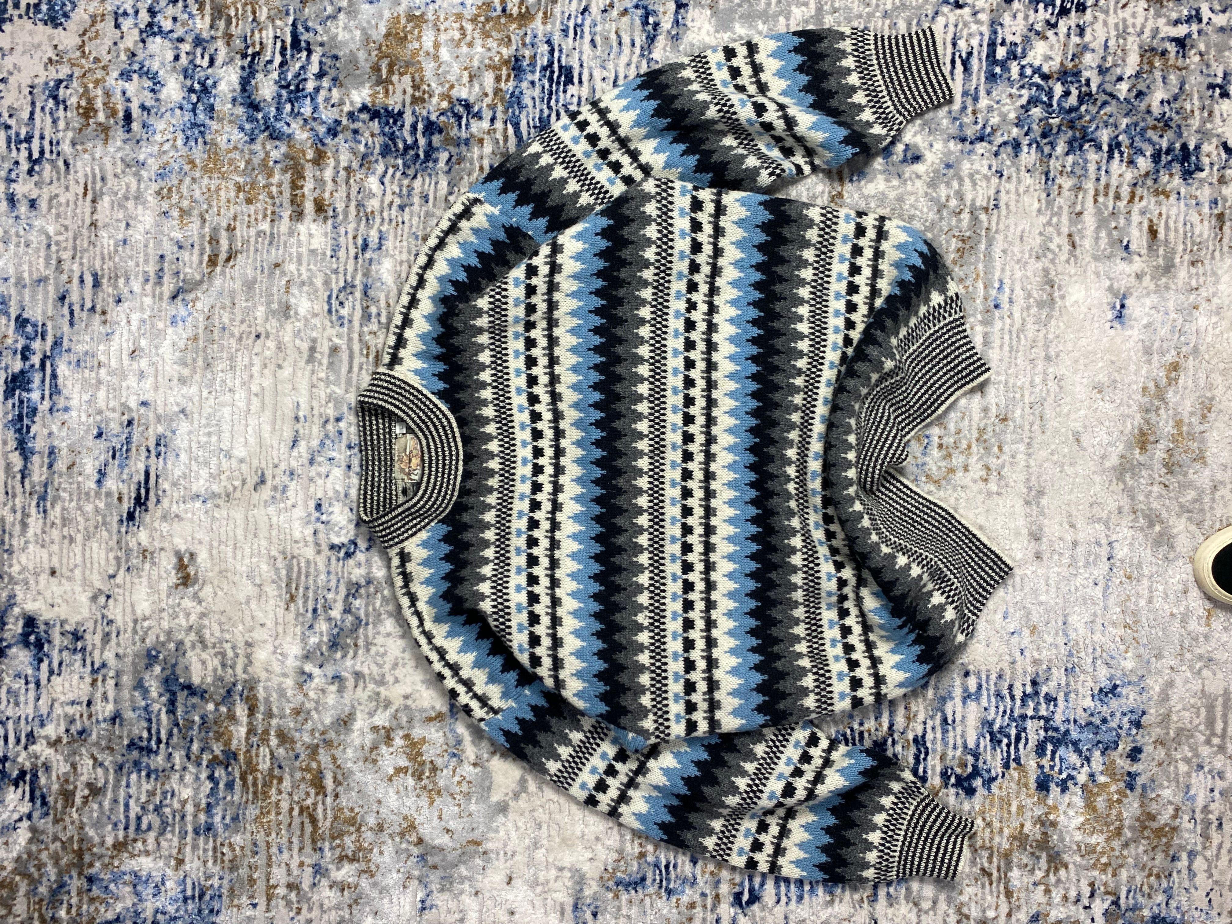 Pre-owned Vintage Handknitted Norway Wool Sweater In Sea Blue