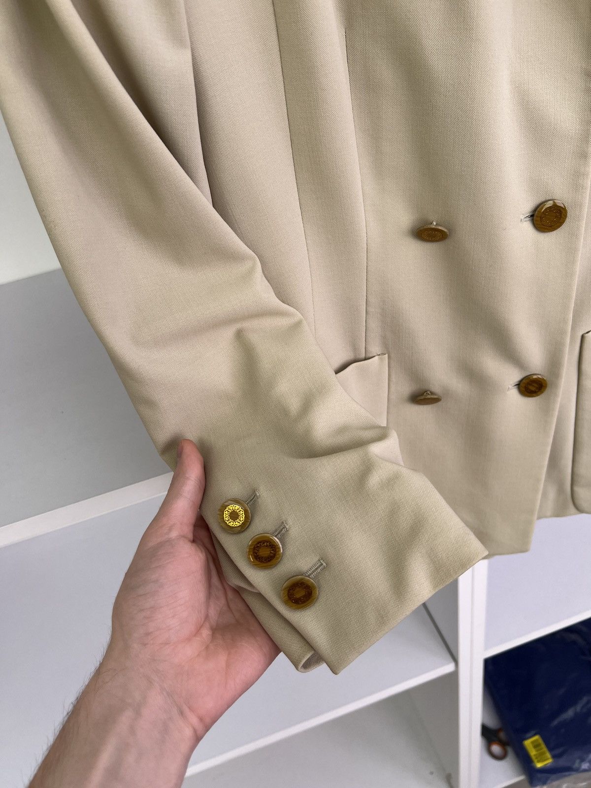 Designer × Escada × Vintage Vintage ESCADA Women's Beige Wool Blazer Jacket Size S / US 4 / IT 40 - 14 Thumbnail