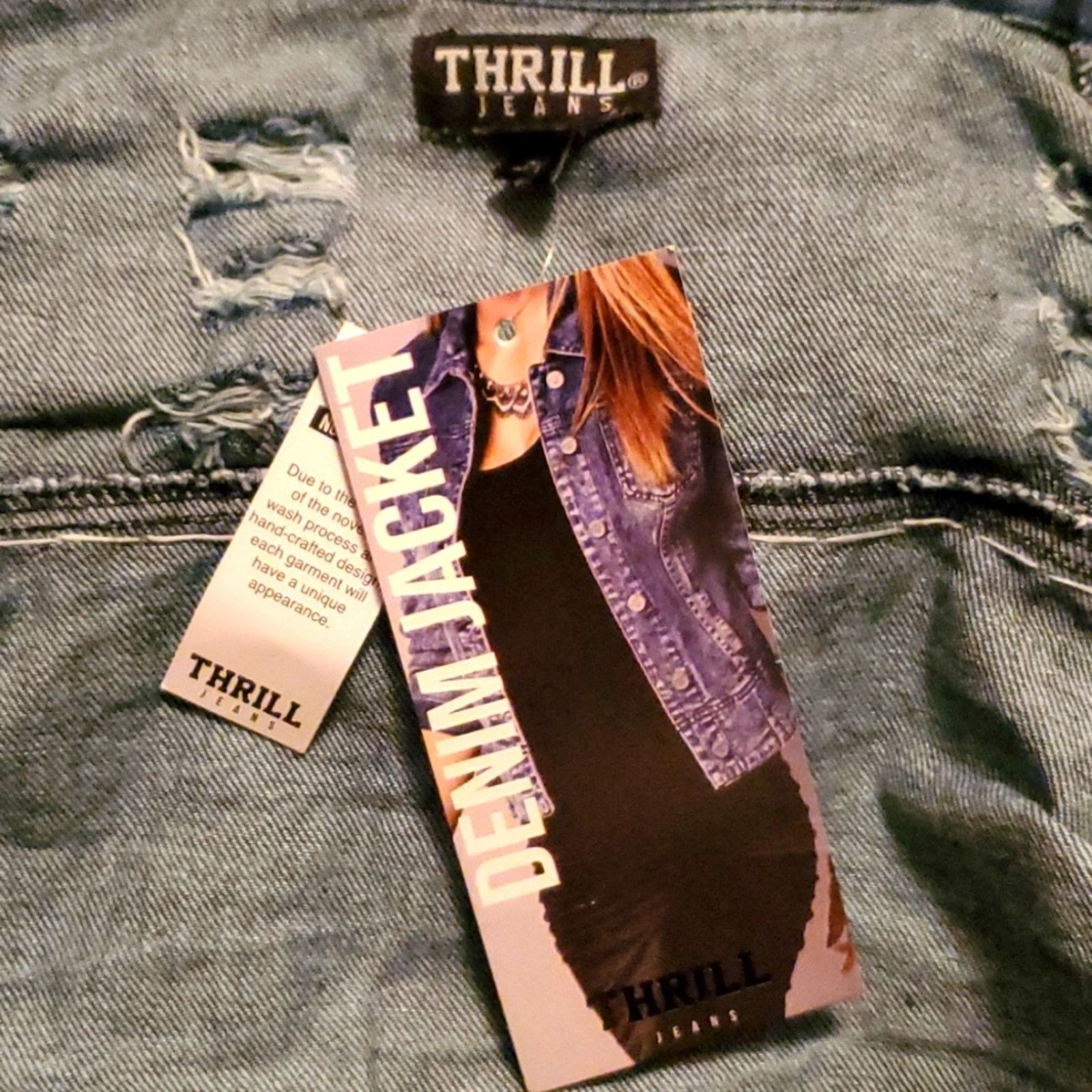 THRILLS DISRESSED ☆ RHINESTONE FRINGE ☆ DENIM SHRUG 2x ☆ NWT Size XXL / US 16-18 / IT 52-54 - 9 Thumbnail