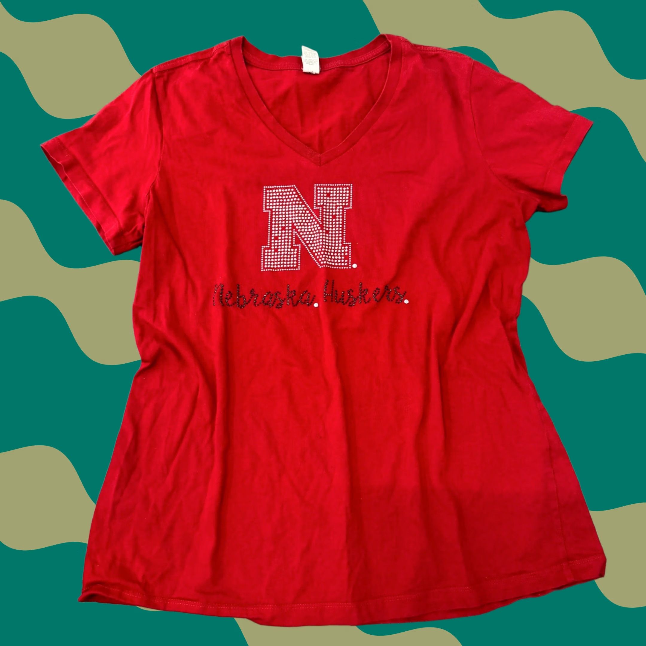Vintage VINTAGE Nebraska Huskers Mcbling University Rhinestone Red Graphic Tee XL Women Size XL / US 12-14 / IT 48-50 - 1 Thumbnail
