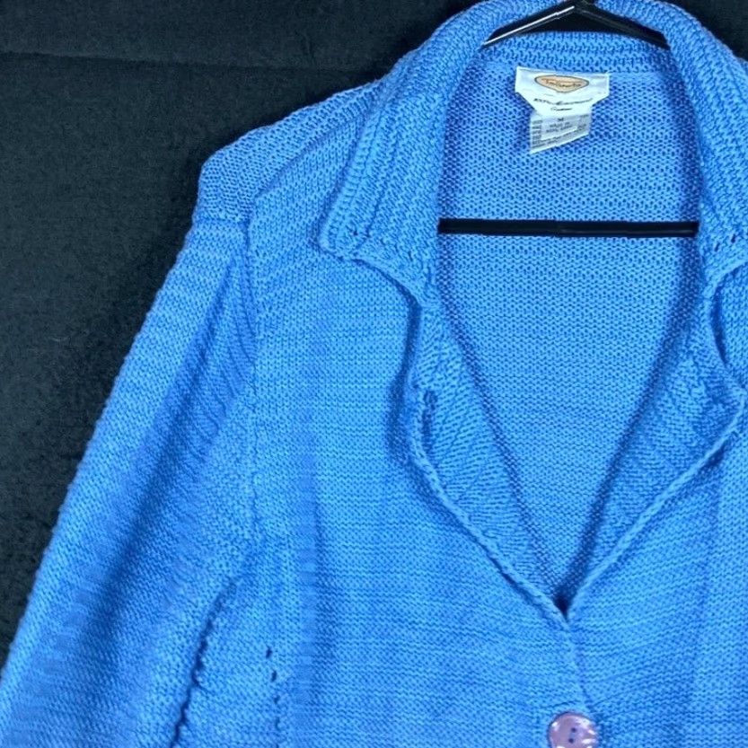 Talbots Talbots Womens Sweater Blue Collared Button Up 100% Mercerized Cotton Medium Cardigan V-Neck Knit Solid Long Sleeve Regular Fit Womens Size M / US 6-8 / IT 42-44 - 4 Thumbnail