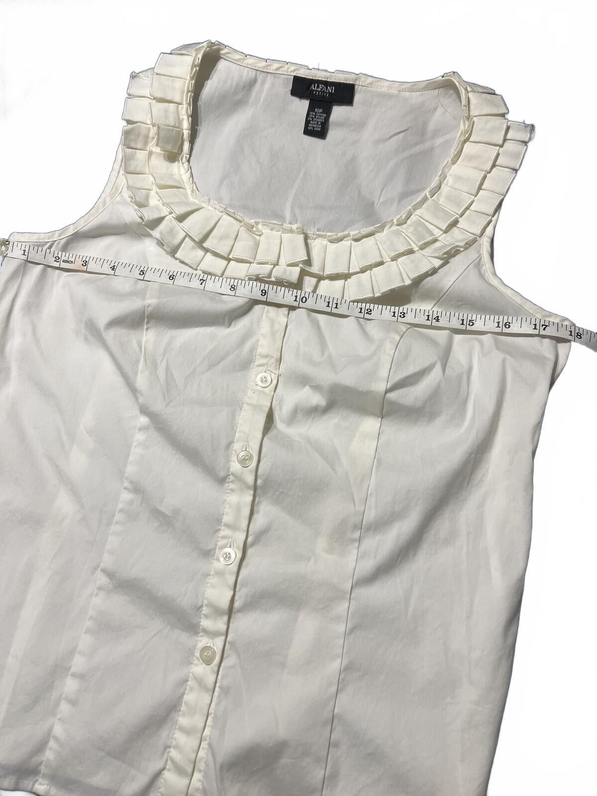 Alfani Alfani Petite White Sleeveless Button-Up Top Pleated 10P Size L / US 10 / IT 46 - 5 Thumbnail
