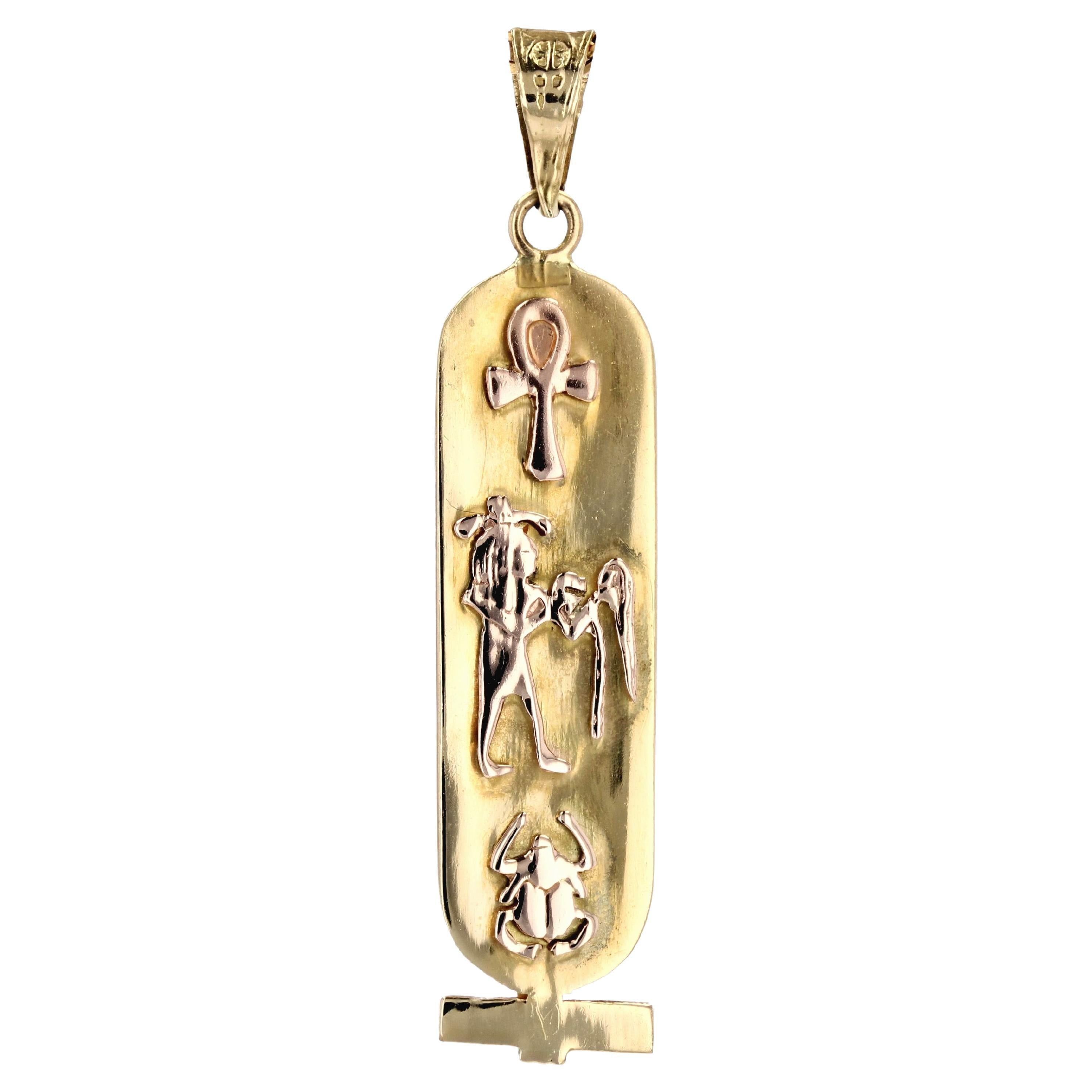 image of Vintage Modern 18 Karat Yellow And Rose Gold Egyptian Cartouche Pendant, Women's