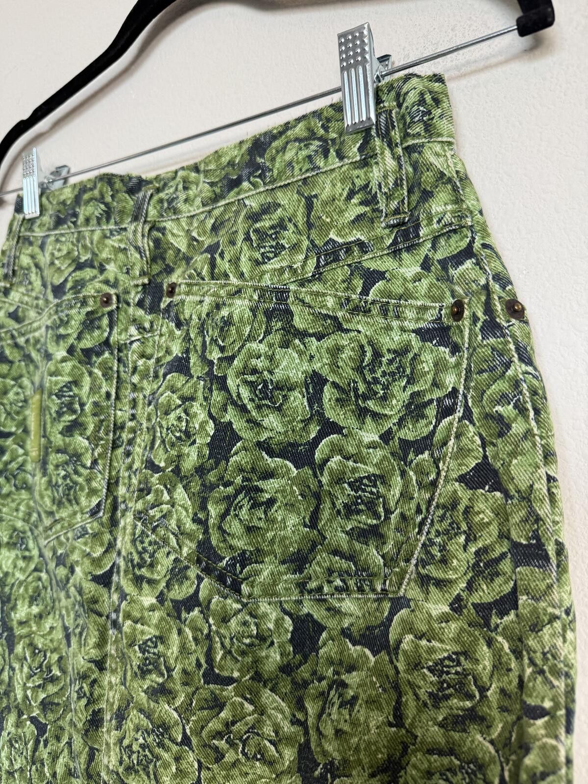 Other Vintage 90s Esprit de Corp Green Floral Pattern Denim Skirt Size 26" / US 2 / IT 38 - 5 Thumbnail