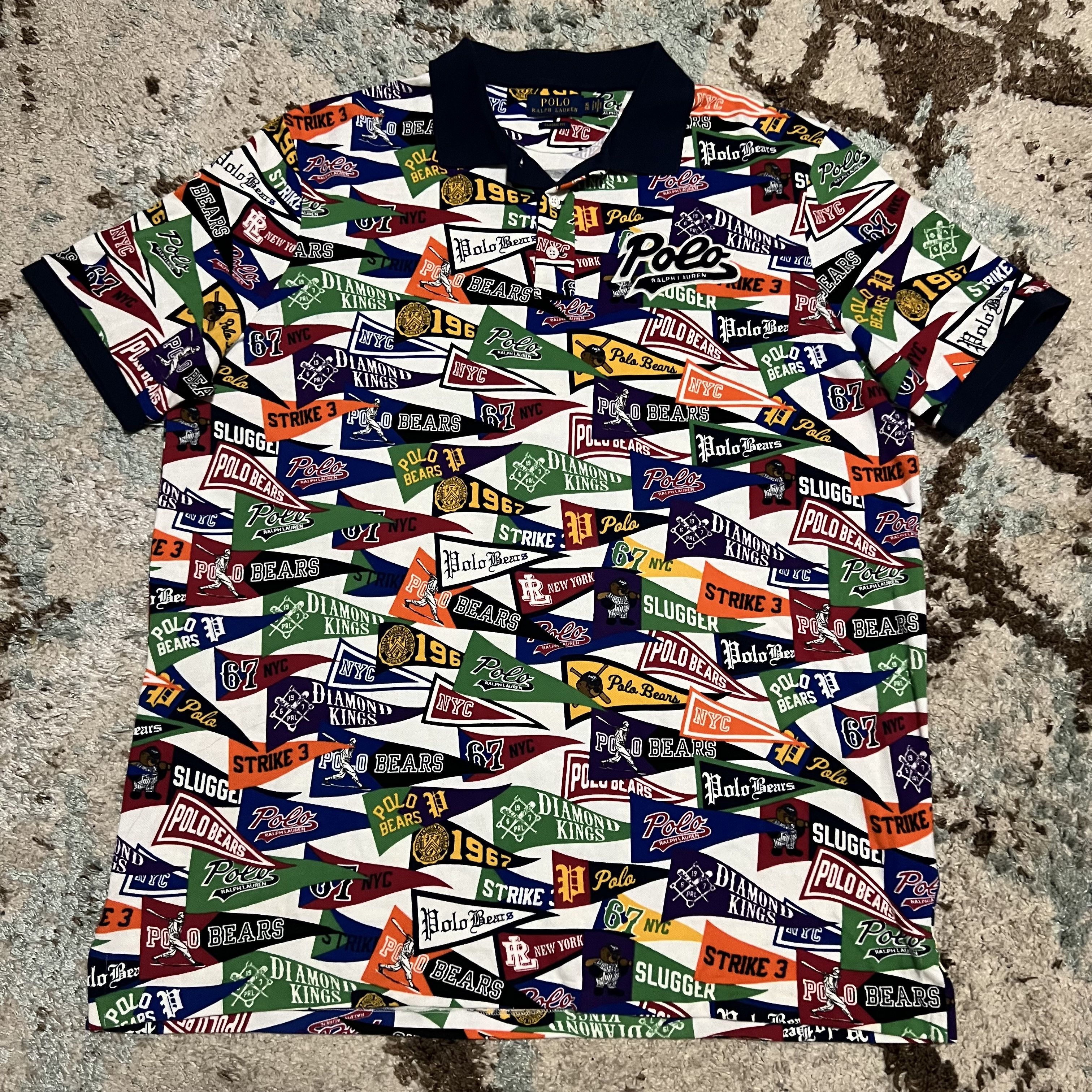 image of Polo Ralph Laurent Pennant Flag Aop Polo Shirt XL Classic Fit, Men's