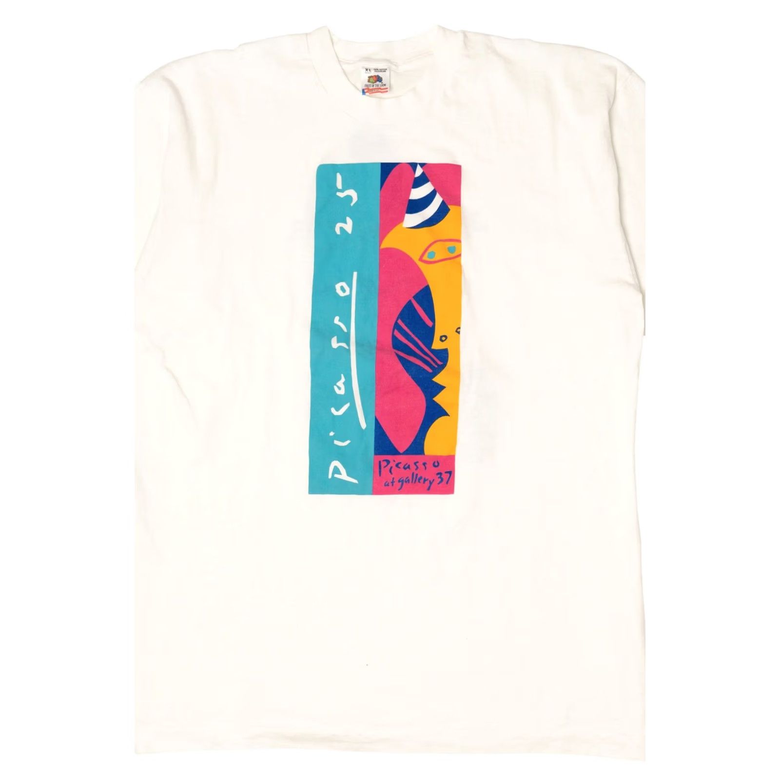 Fruit Of The Loom Vintage Picasso Art Gallery 37 Single Stitch T-Shirt 1992 White Unisex Adults X-Large Short Sleeve Cotton T-Shirt Mens Womens Girls Boys Size US XL / EU 56 / 4 - 6 Thumbnail