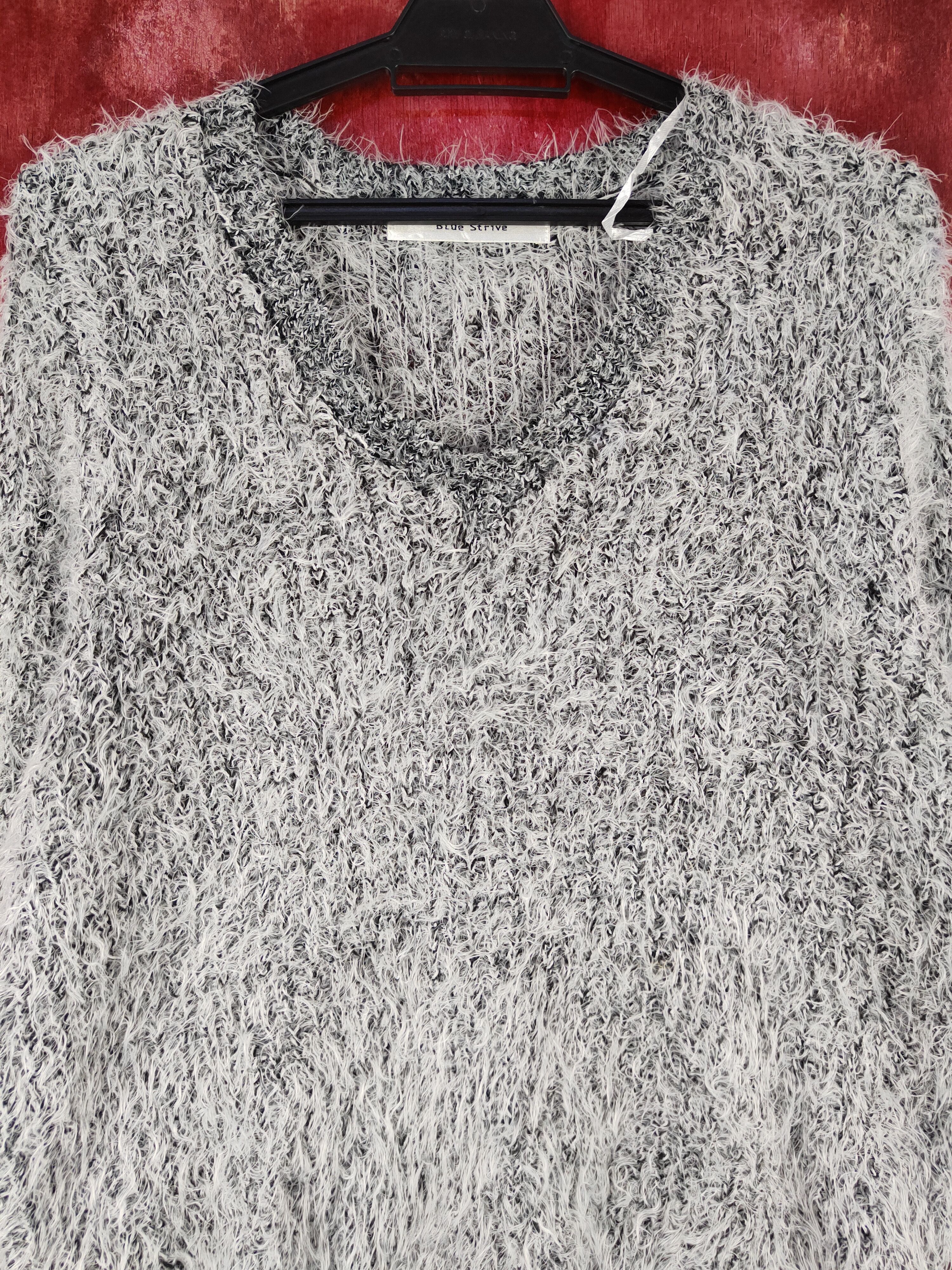 Homespun Knitwear Blue Strive White Shag Shaggy Fur Mohair Knitwear #S1985 Size L / US 10 / IT 46 - 2 Thumbnail