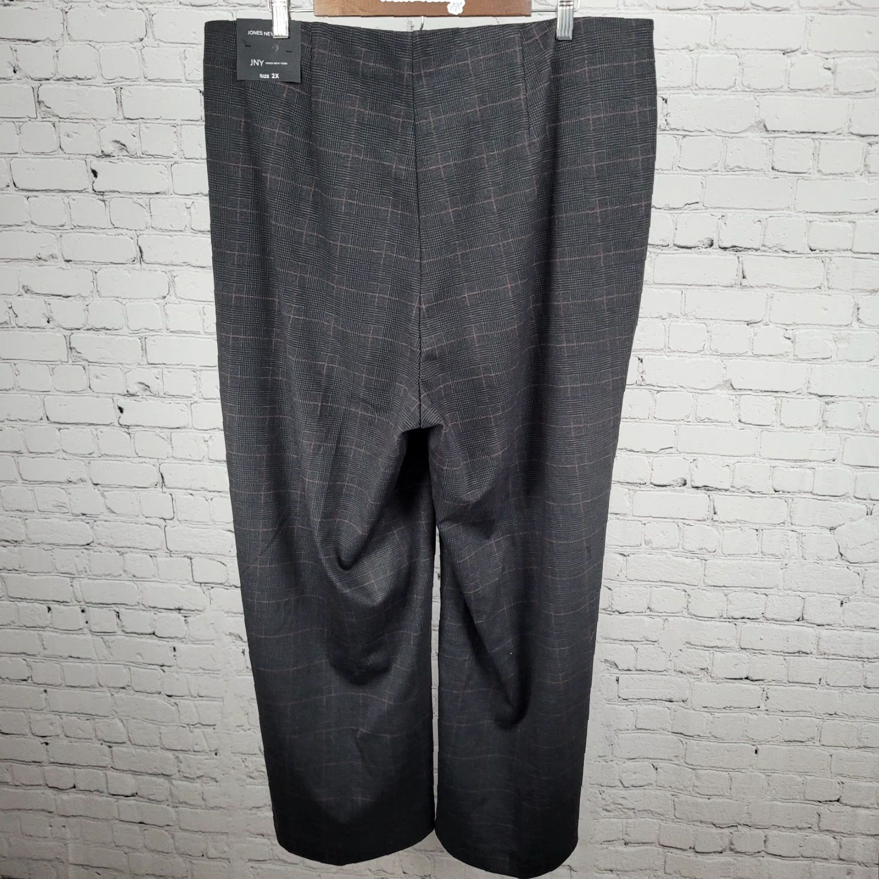 Jones New York Jones JNY Black Glen Check Pull On Wide Leg High Rise Pants 2X NWT (38x29.5) Size 40" / US 18 - 2 Thumbnail