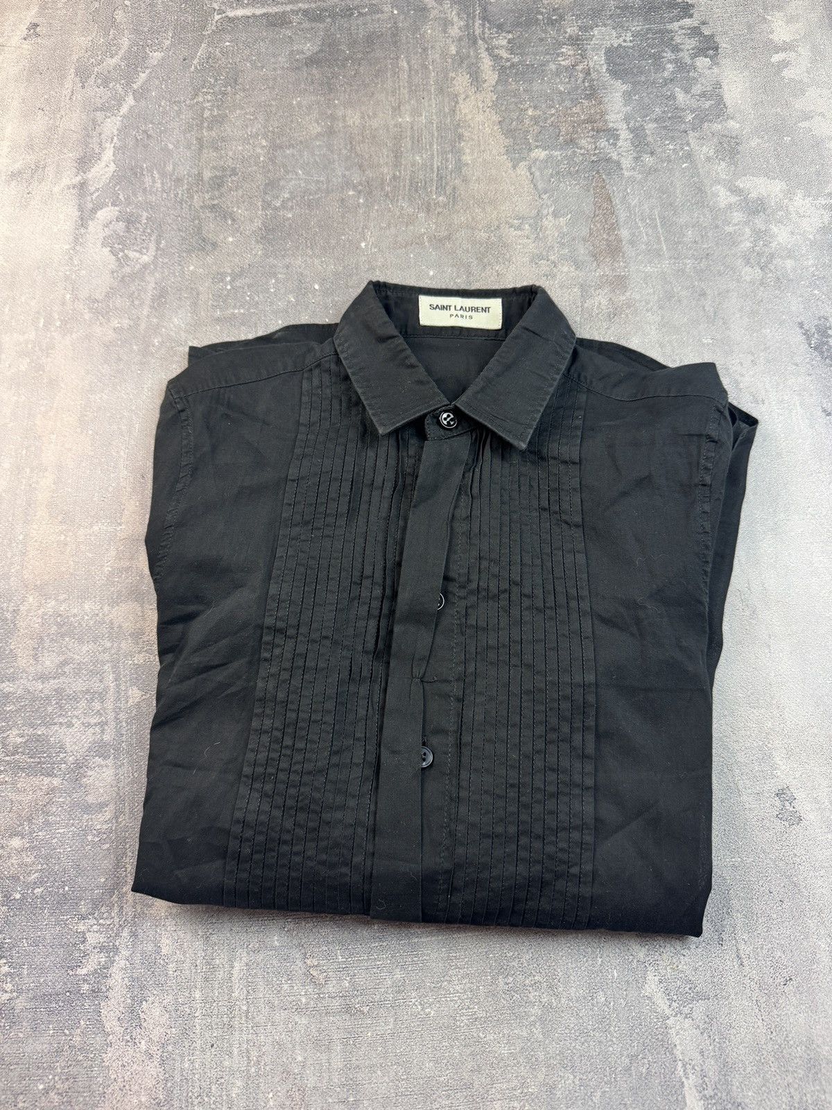 Saint Laurent Paris Saint Laurent Paris Pleated Tuxedo Shirt - Black Small Build Size US XS / EU 42 / 0 - 8 Thumbnail