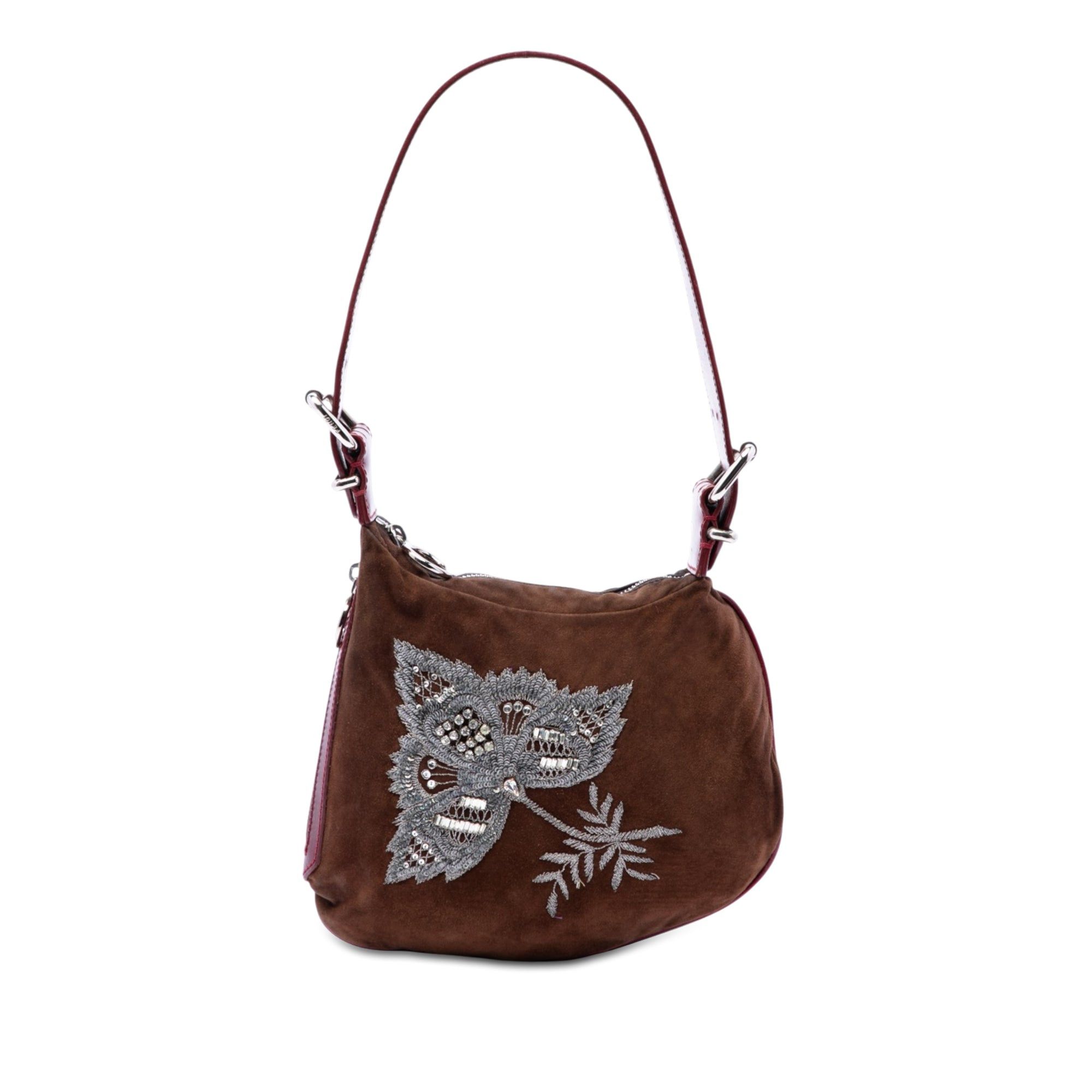 Fendi Sequin and Crystal Embellished Suede Oyster Shoulder Bag Size ONE SIZE - 1 Thumbnail
