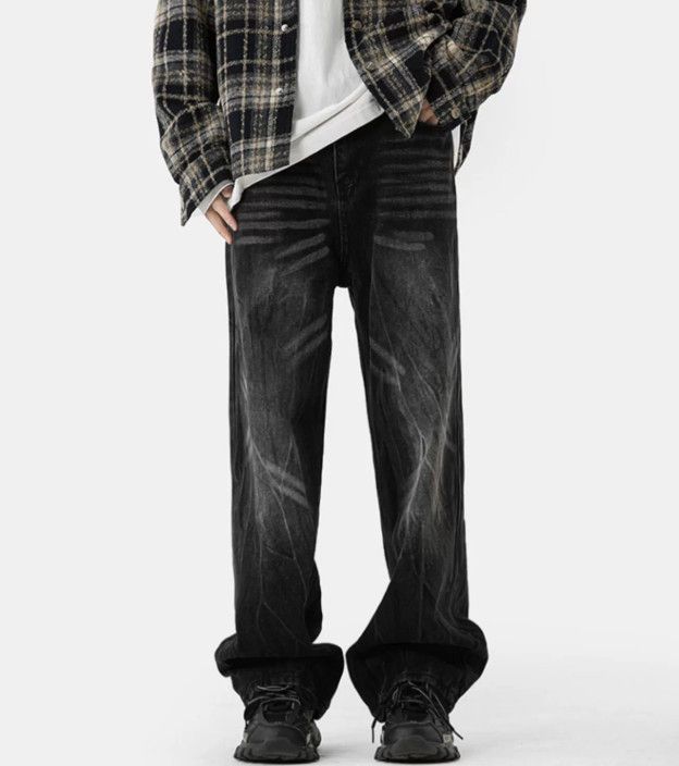 Japanese Brand Washed men's high street straight loose wide-leg retro jeans Size US 32 / EU 48 - 2 Thumbnail