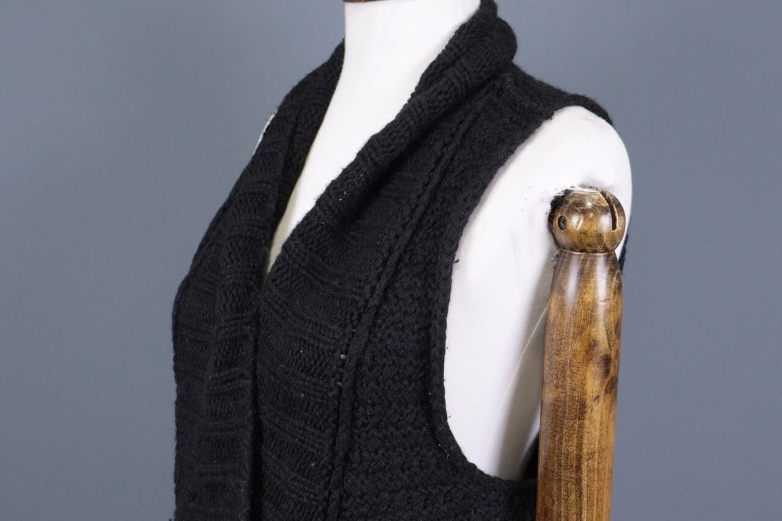 Designer Sarah Pacini Black Merino Wool Wrape Cape Cardigan One Size Size ONE SIZE - 7 Thumbnail