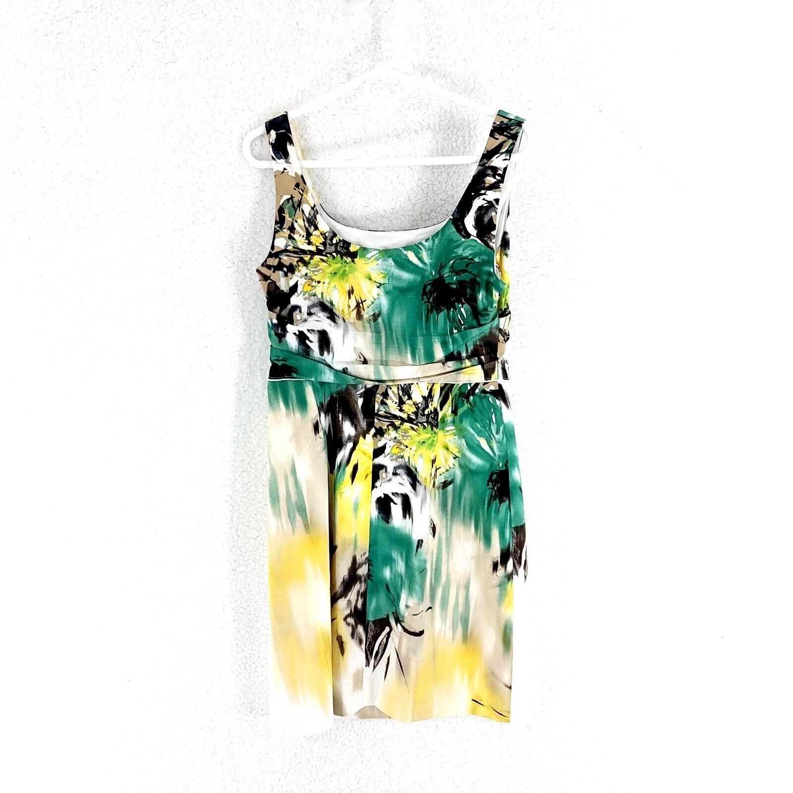 Vintage NEW Tahari Brown Green Yellow Abstract Floral Tallulah Dress Size M / US 6-8 / IT 42-44 - 4 Thumbnail