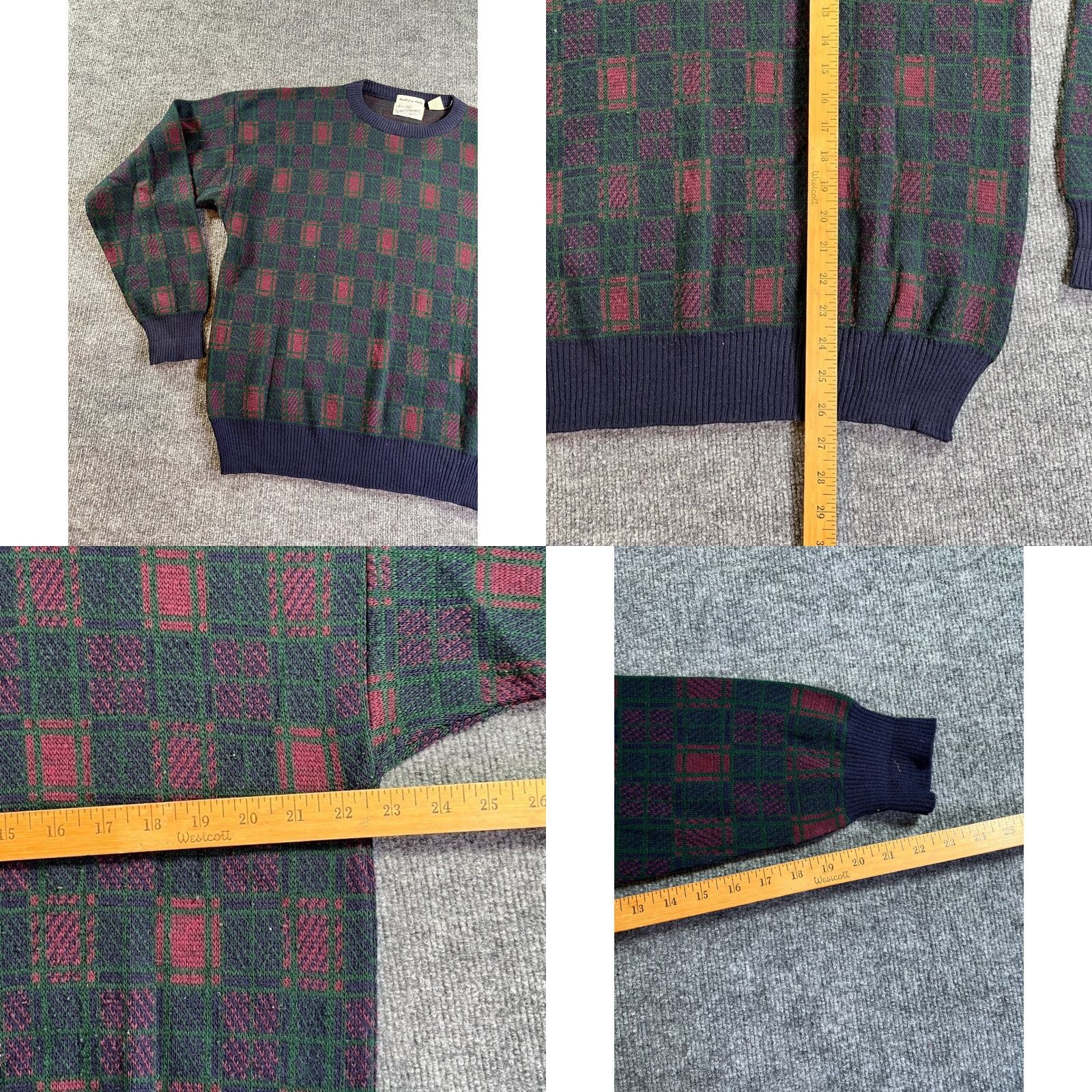 Sears VINTAGE Sears Roebuck Sweater Men Large Green Burgundy Plaid Wool Made in Italy Size US L / EU 52-54 / 3 - 8 Thumbnail