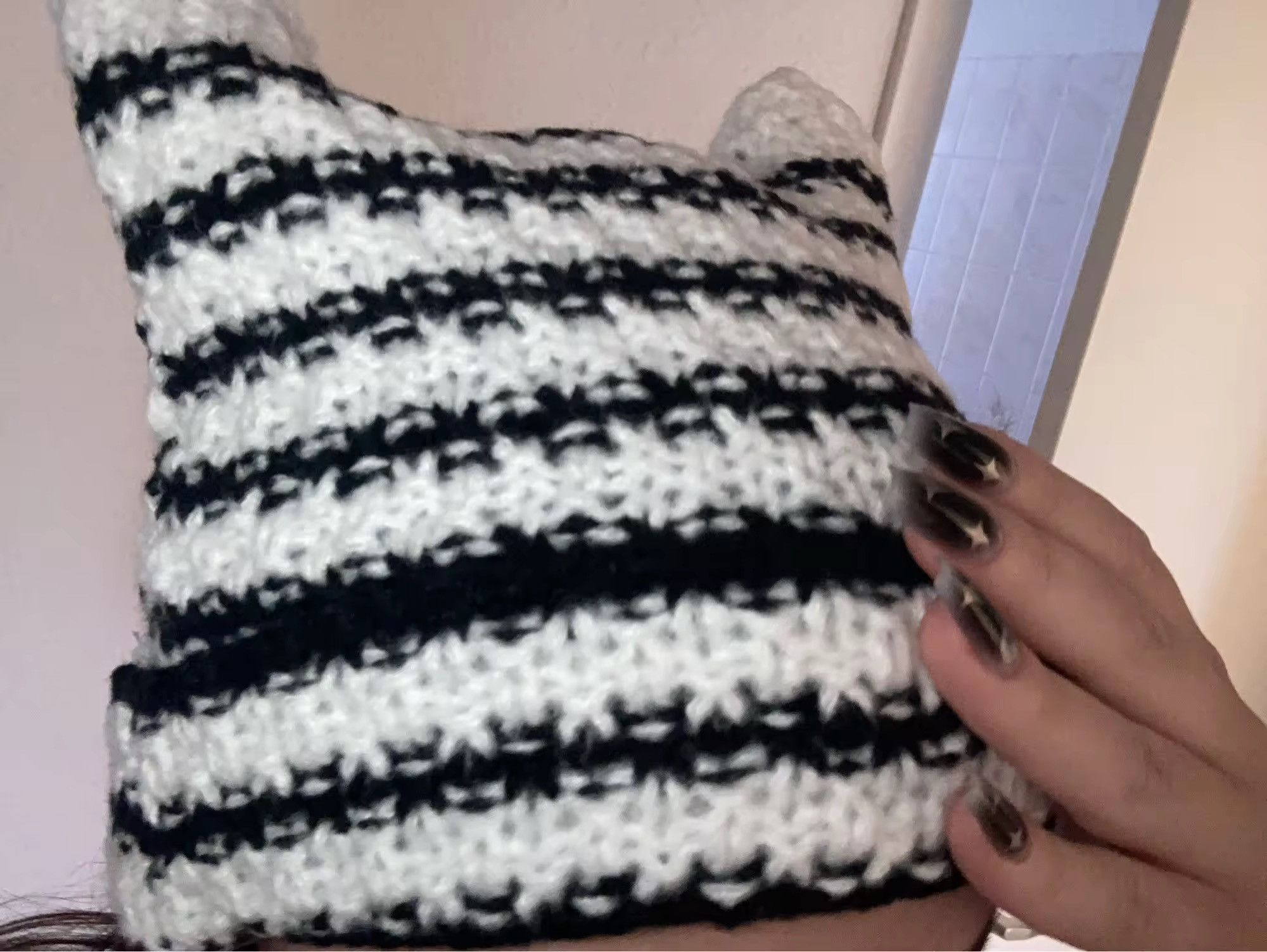 Japanese Brand Cat Ears Striped Knitted Beanie Hat Size ONE SIZE - 8 Thumbnail