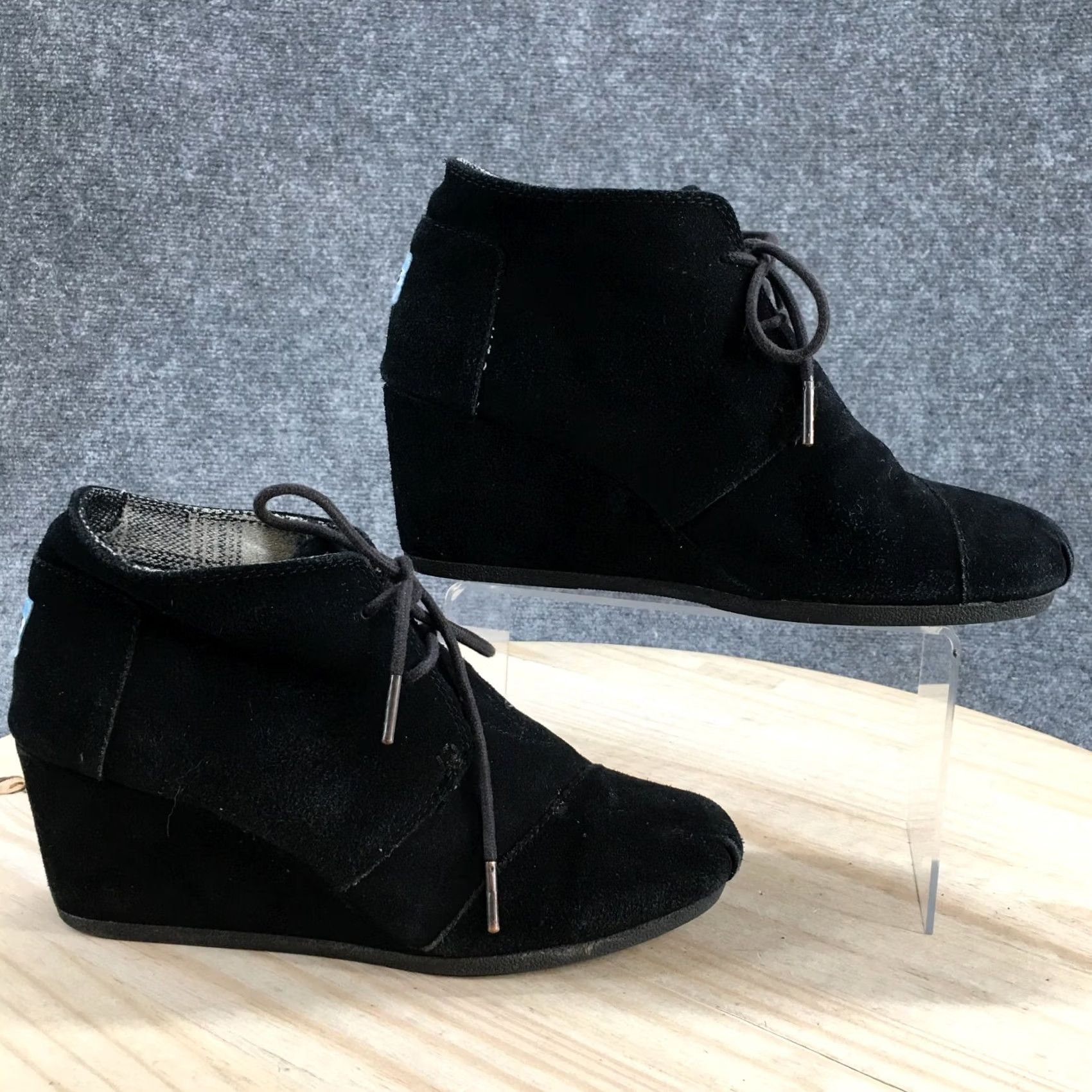 Toms TOMS Womens Bootie Black Suede Kala Desert Wedge Ankle Bootie 8.5 Lace Up Mid Heel Casual Felt Lining Leather Insole Shoes Womens Size US 9 / IT 39 - 2 Thumbnail