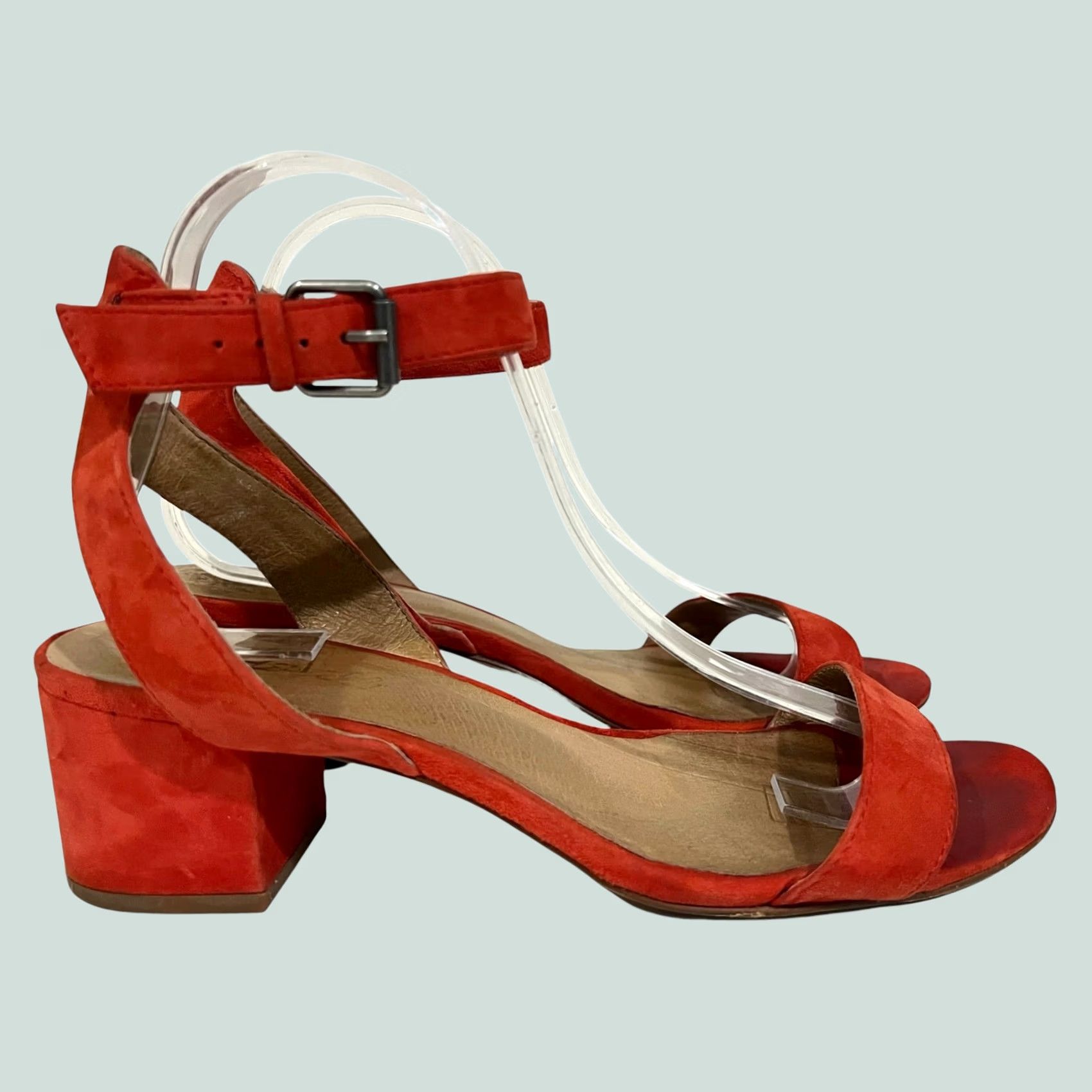 Madewell Madewell Heels Sandal Womens 8.5 Red Suede Block Heel Ankle Strap Size US 9 / IT 39 - 1 Thumbnail