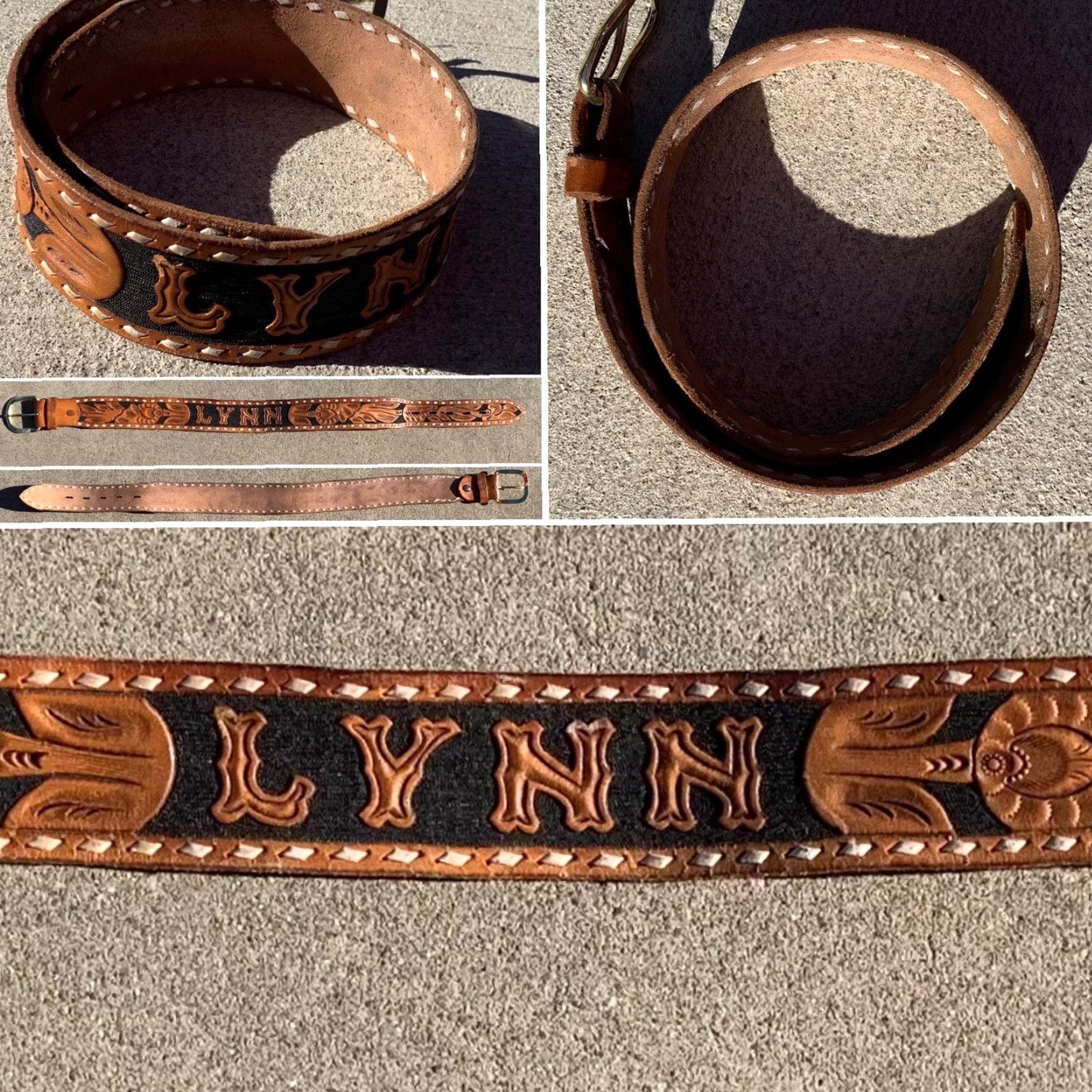 Vintage VINTAGE Tooled Leather Western Belt With Name LYNN Size 24 Leather Brown Unbranded Adult Unisex Belt Size ONE SIZE - 5 Thumbnail