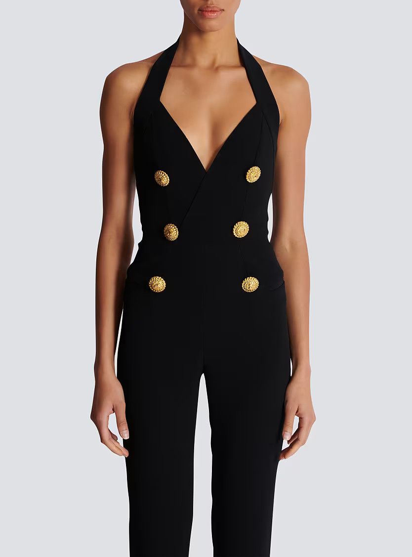 Balmain o1s1wg110725 Crepe Tailored Jumpsuit in Black Size 30" / US 8 / IT 44 - 4 Thumbnail