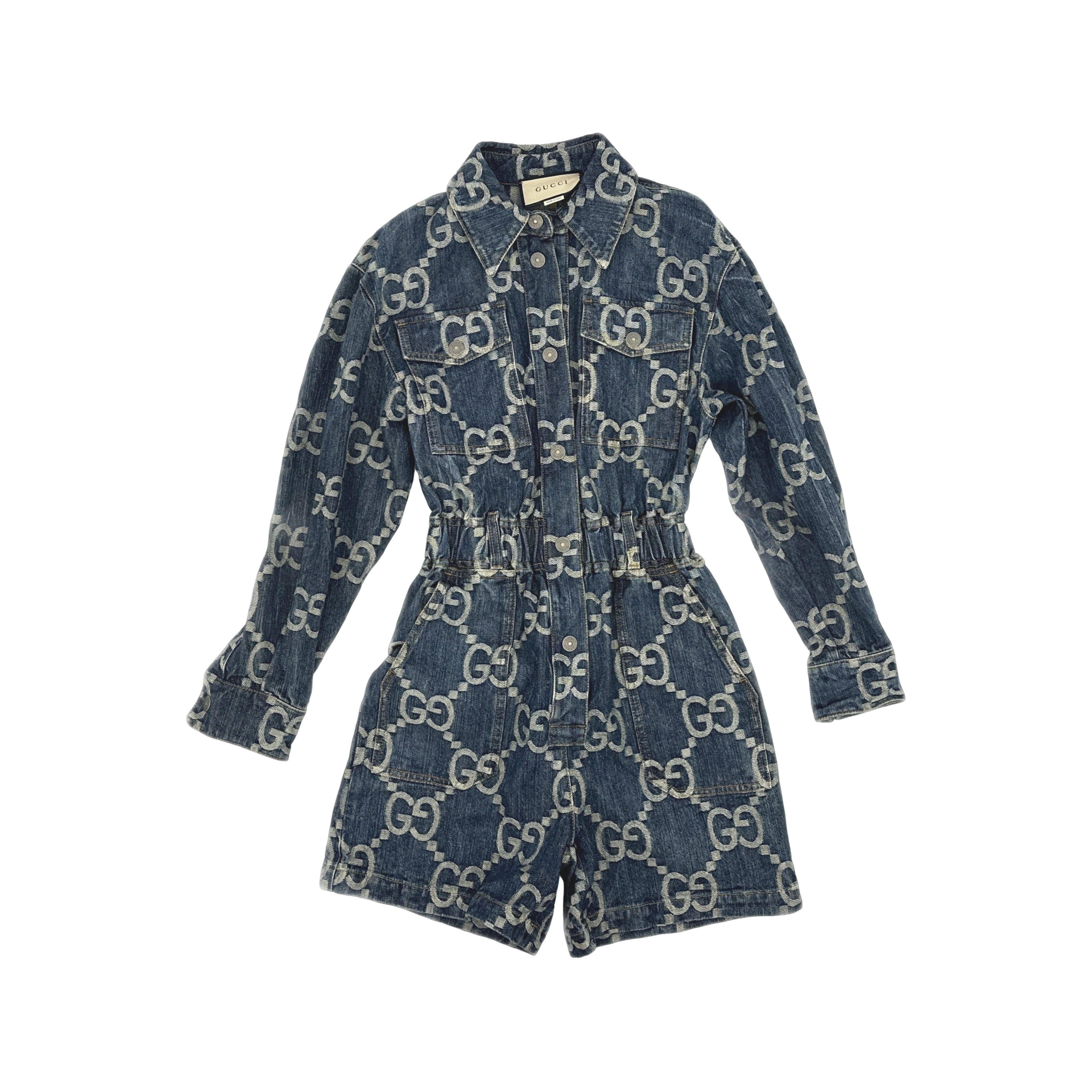 Gucci Gucci Macro GG Denim Jumpsuit IT 36 Size 25" / US 0 / IT 36 - 1 Thumbnail