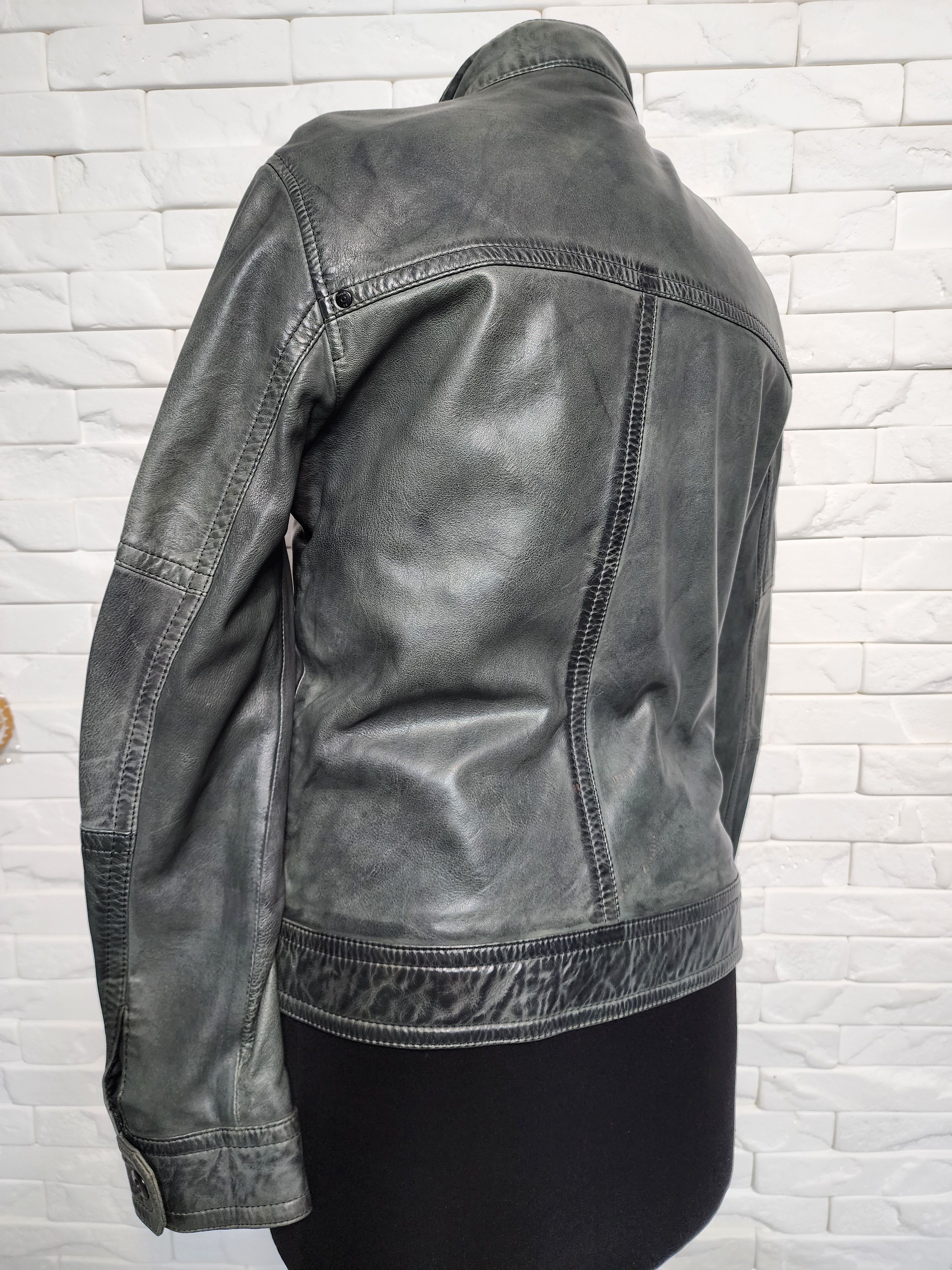 Uniqlo Gray Leather Jacket: Men's Sporty Moto Style Size US M / EU 48-50 / 2 - 6 Thumbnail