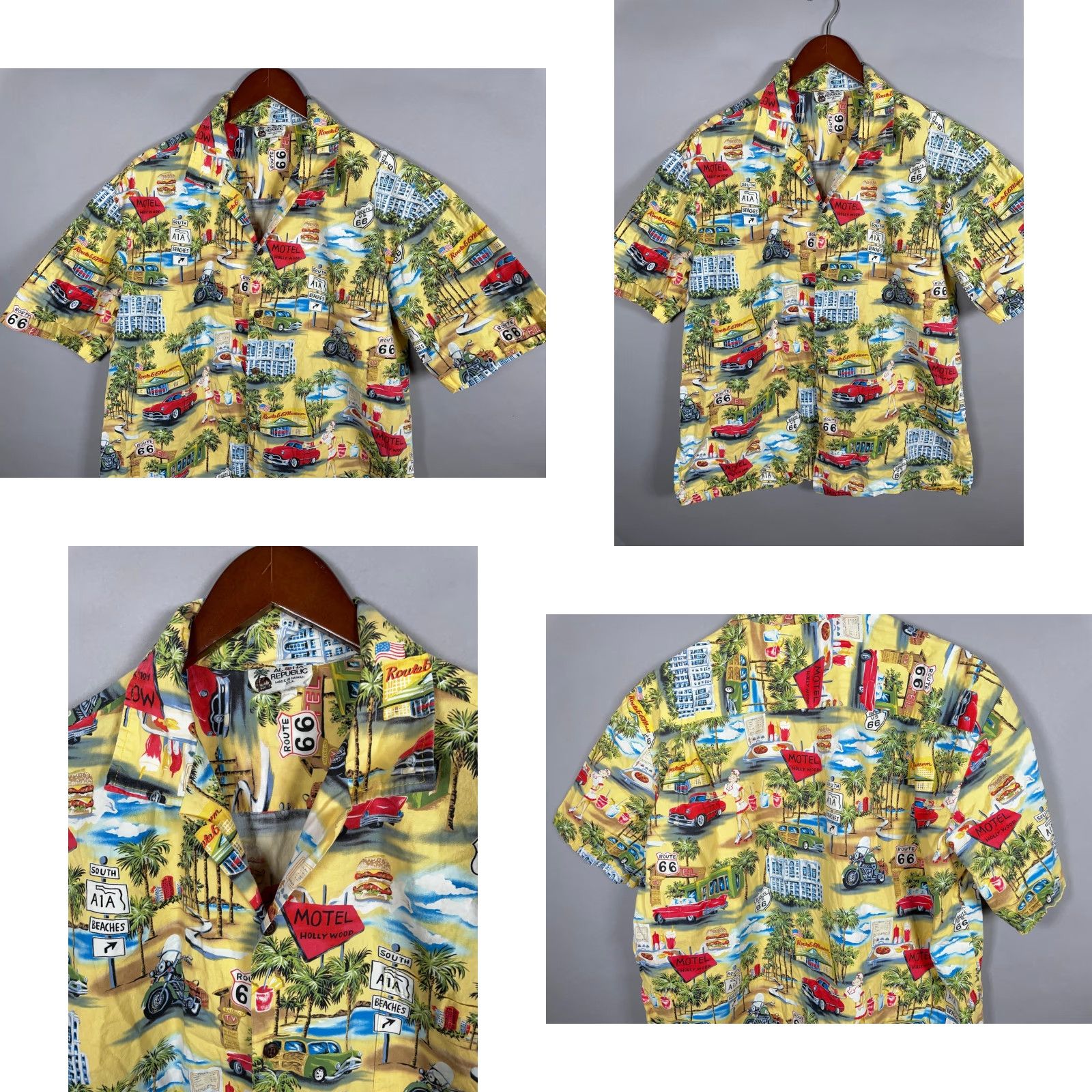 Vintage Vintage Hawaiian Shirt Aloha Republic Adult XL Camp Collar 1980s Map Route 66 Yellow Cotton Men Size US XL / EU 56 / 4 - 8 Thumbnail