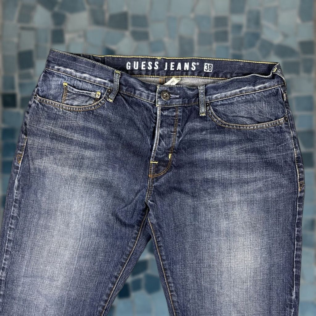 Guess VINTAGE Guess Jeans Falcon Jeans Mens 38x32 LA Whisker Bootcut Dark Blue Denim Y2K Baggy Jeans Mens Regular 38 Blue City Classic Mens Size US 38 / EU 54 - 1 Thumbnail